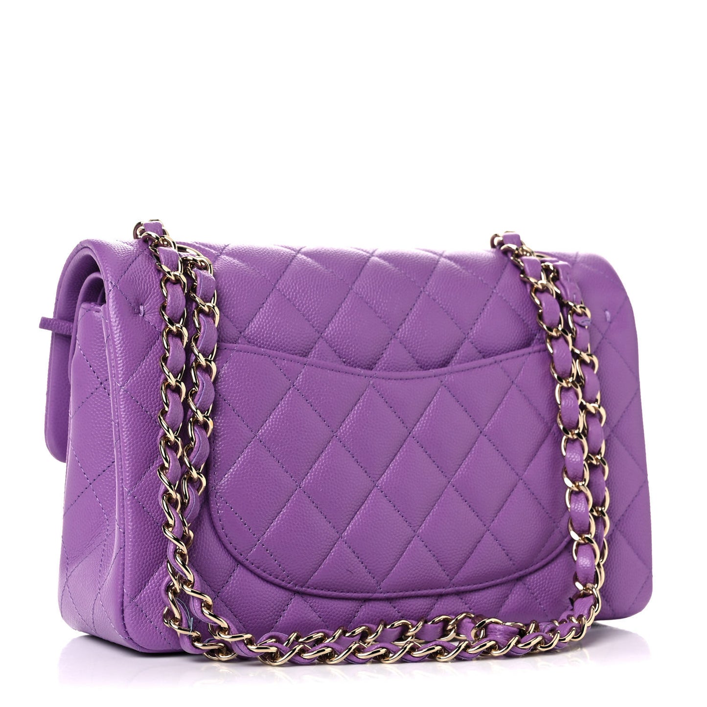 Caviar Quilted Small Double Flap Purple