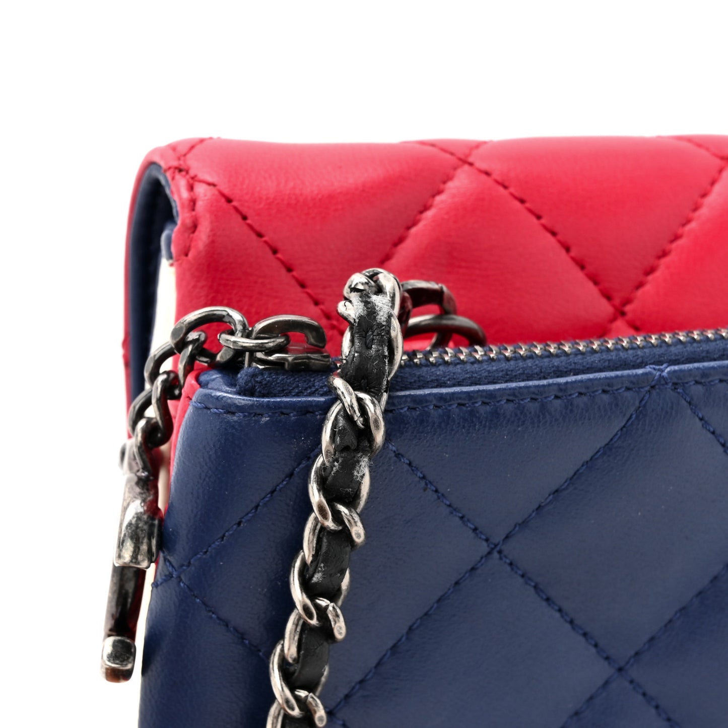 Lambskin Quilted Tri-color Crossbody Bag Dark Red