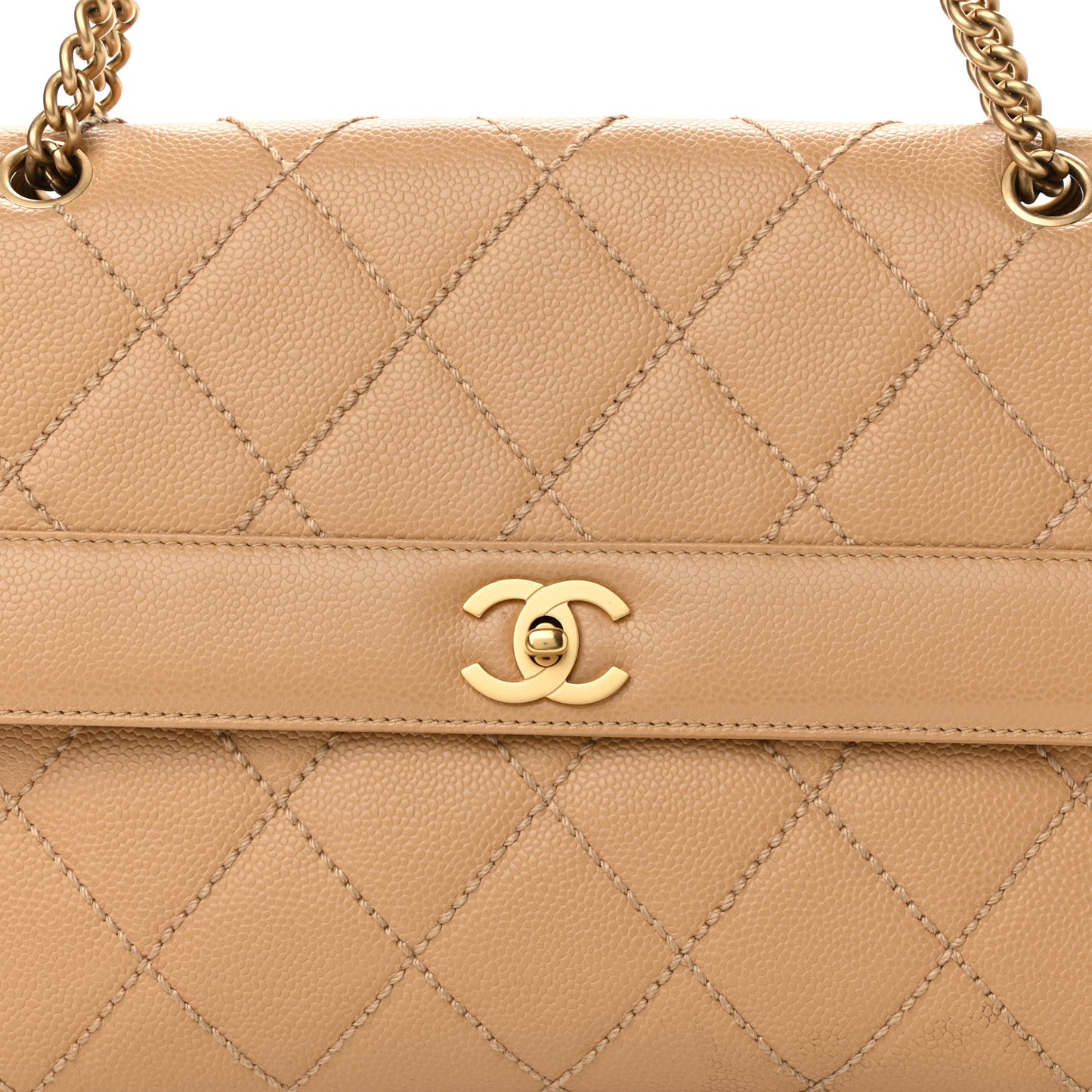 Caviar Quilted Wild Stitch Medium Single Flap Beige