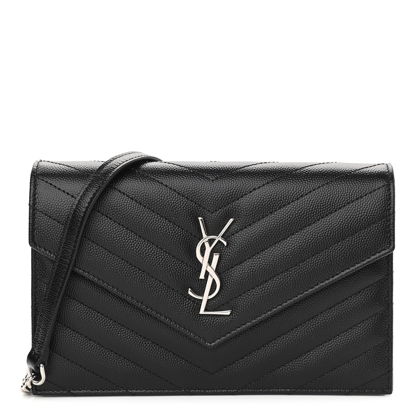 Grain De Poudre Matelasse Chevron Monogram Envelope Chain Wallet Black