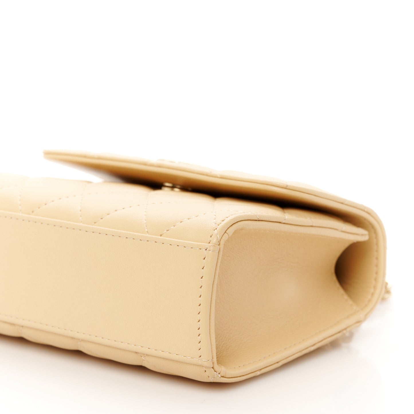 Lambskin Quilted Pearl Top Handle Flap With Chain Beige