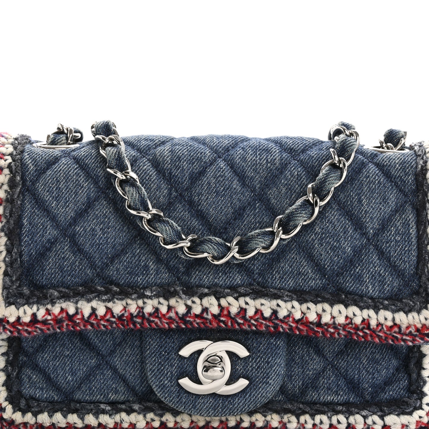 Denim Braided Mini Rectangular Flap Bag Blue
