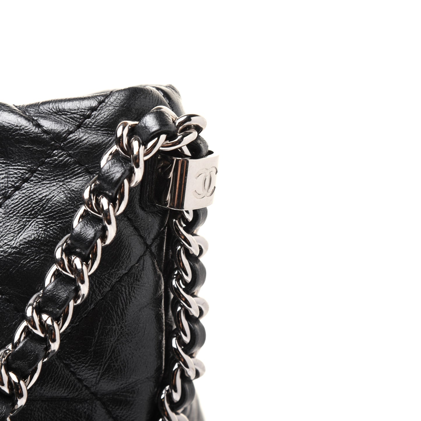 Metallic Crackled Calfskin Quilted Large Big Bang Hobo Black