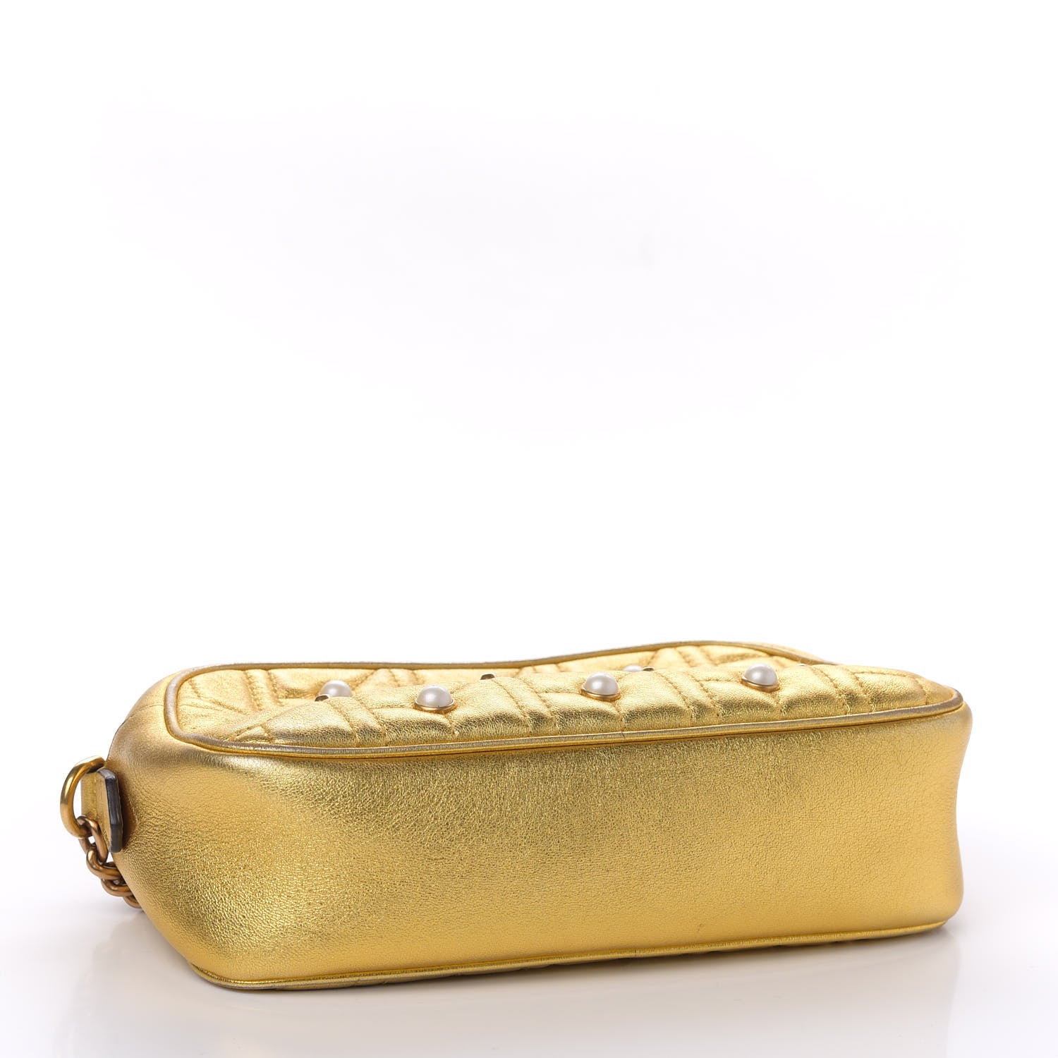 Gucci Metallic Calfskin Matelasse Studded Small Pearly GG Marmont Chain Shoulder Bag Gold 4 of 12