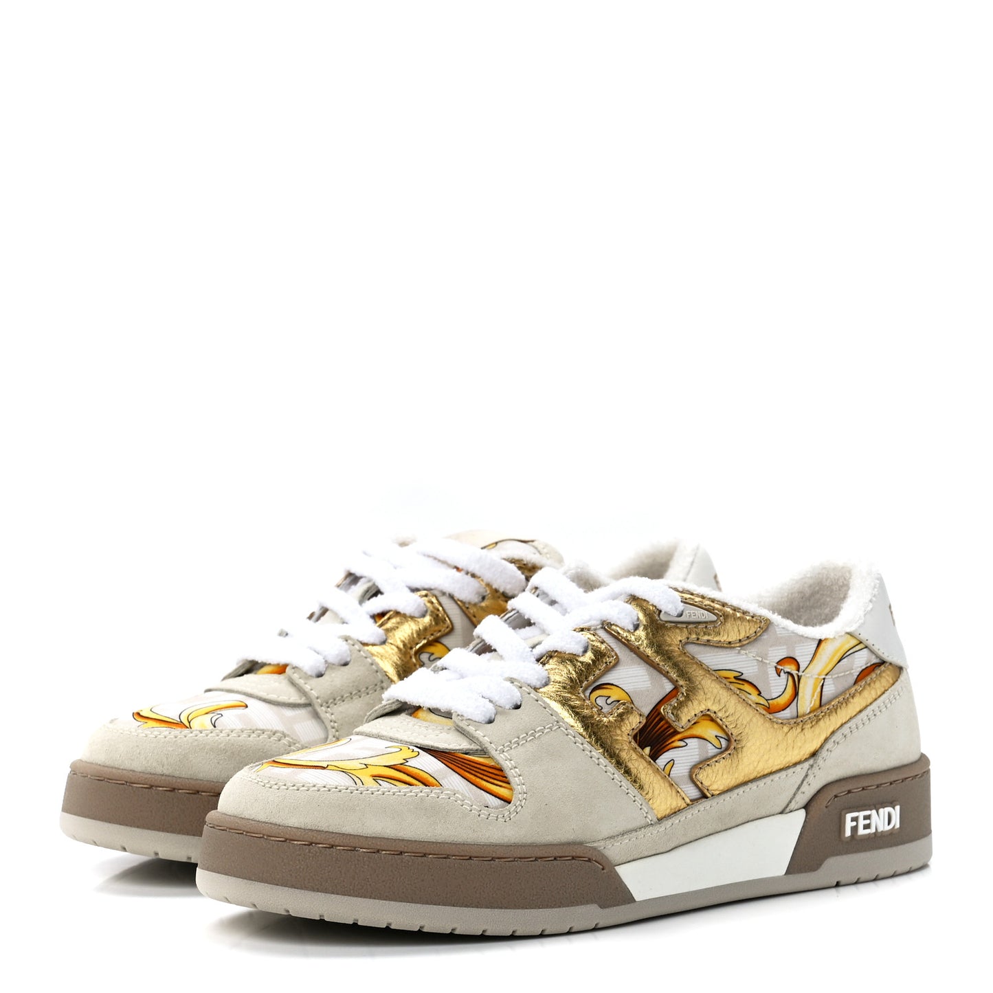 X FENDI Suede Fabric FF Baroque Womens Fendace Match Sneakers 37 Gold Multicolor