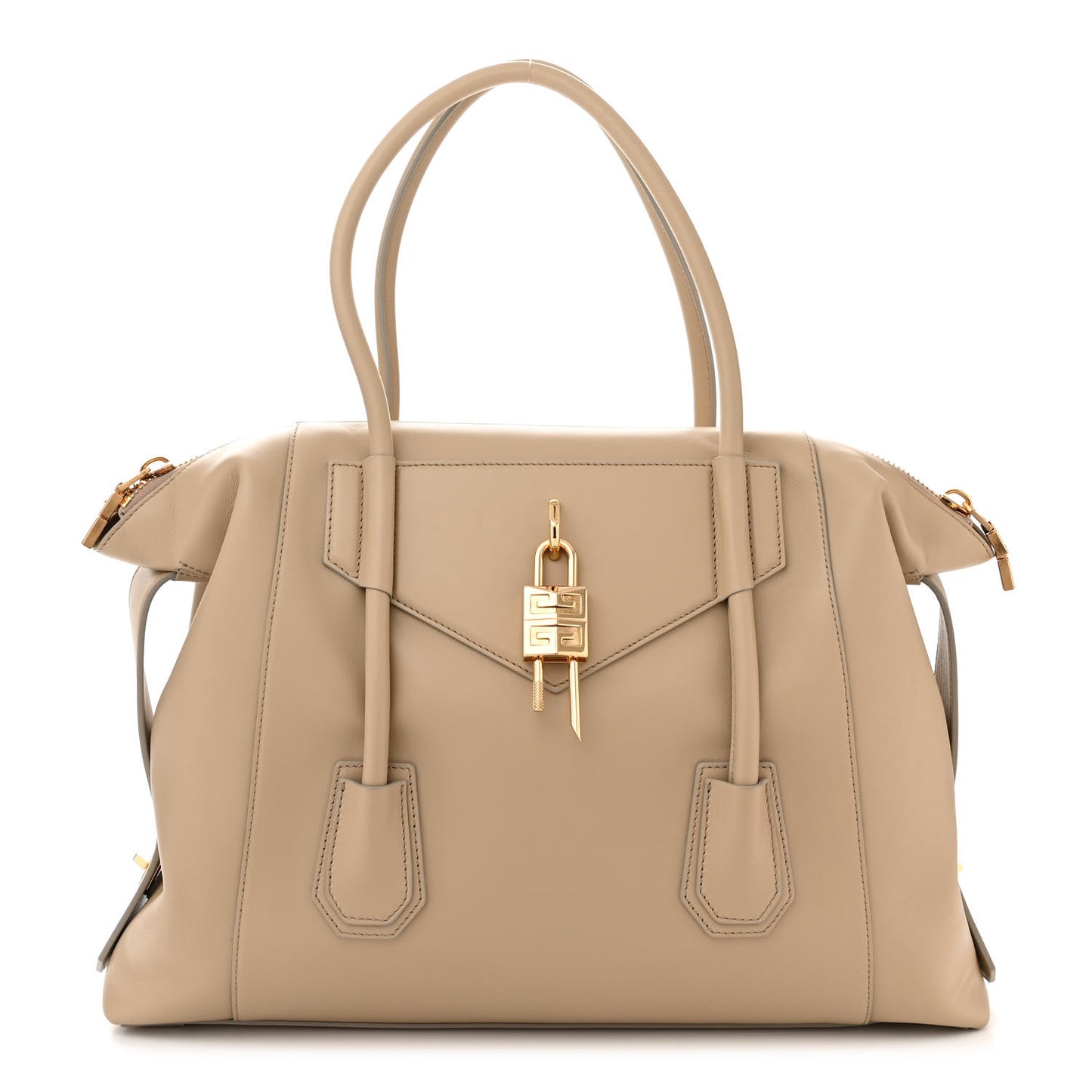 Smooth Calfskin Medium Antigona Soft Lock Duffle Bag Beige