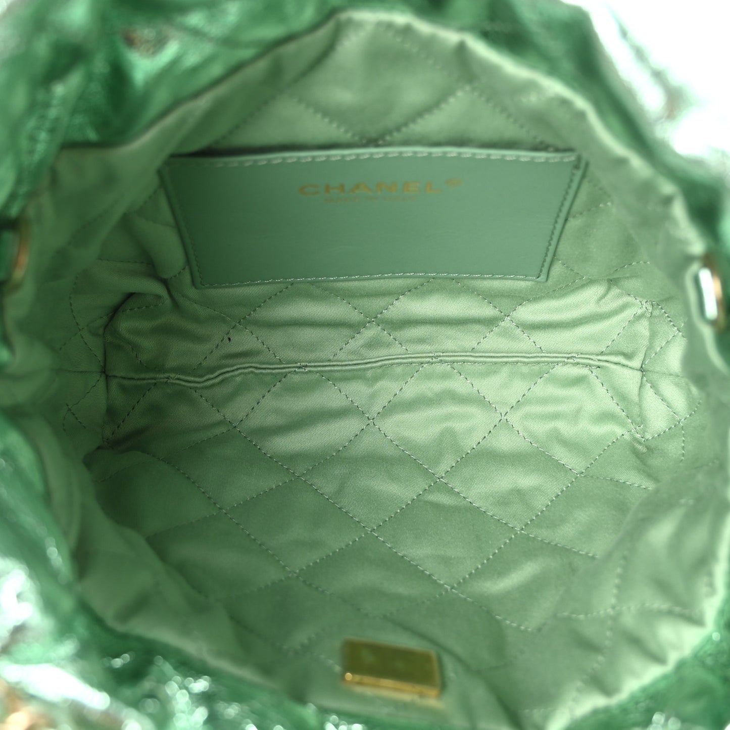 Metallic Calfskin Quilted Mini Chanel 22 Green