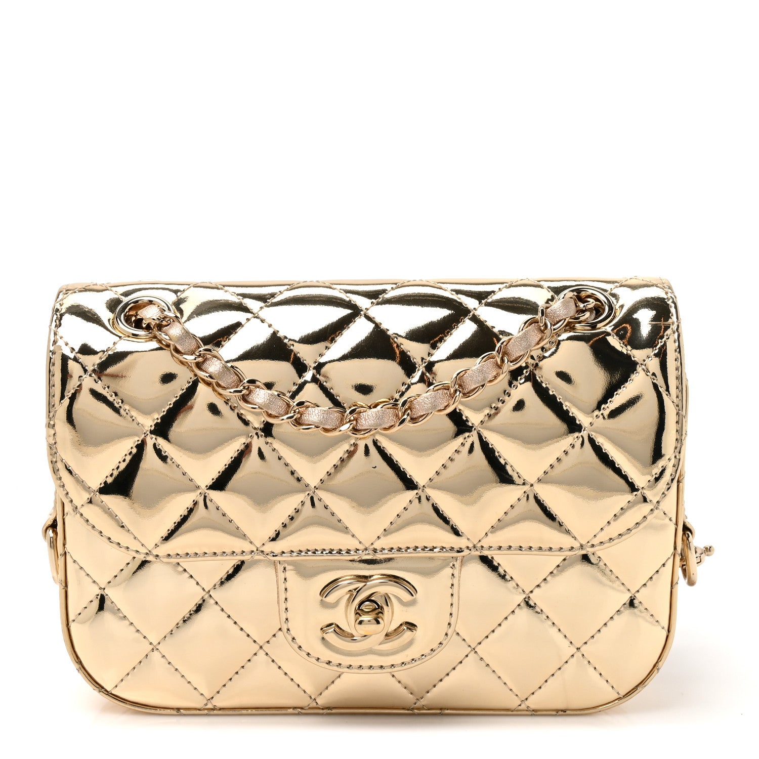CHANEL ゴールド キルティング ケース　新品 Chanel Mirror Calfskin Metallic Calfskin Quilted Hollywood