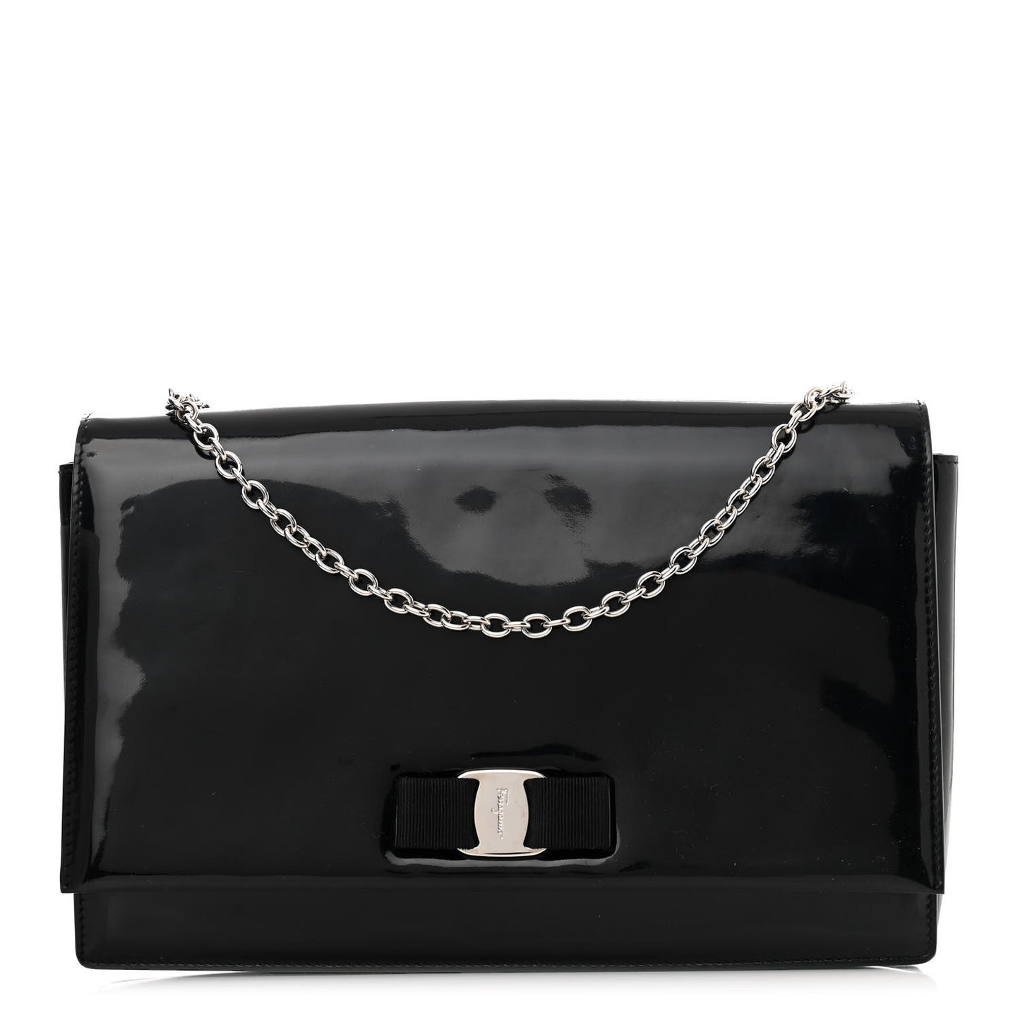 Patent Large Ginny Vara Bow Shoulder Bag Black