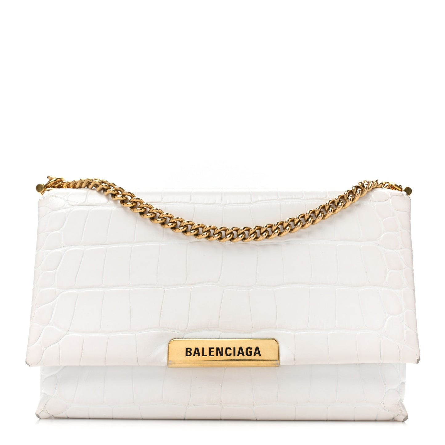 Shiny Extra Supple Calfskin Crocodile Embossed Small Triplet Bag Optic White