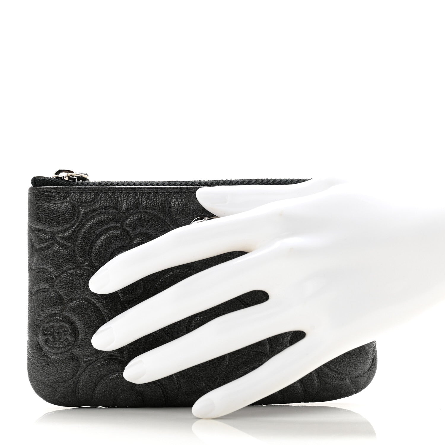Chanel Goatskin Camellia Embossed Cosmetic Pouch Black 2 of 8