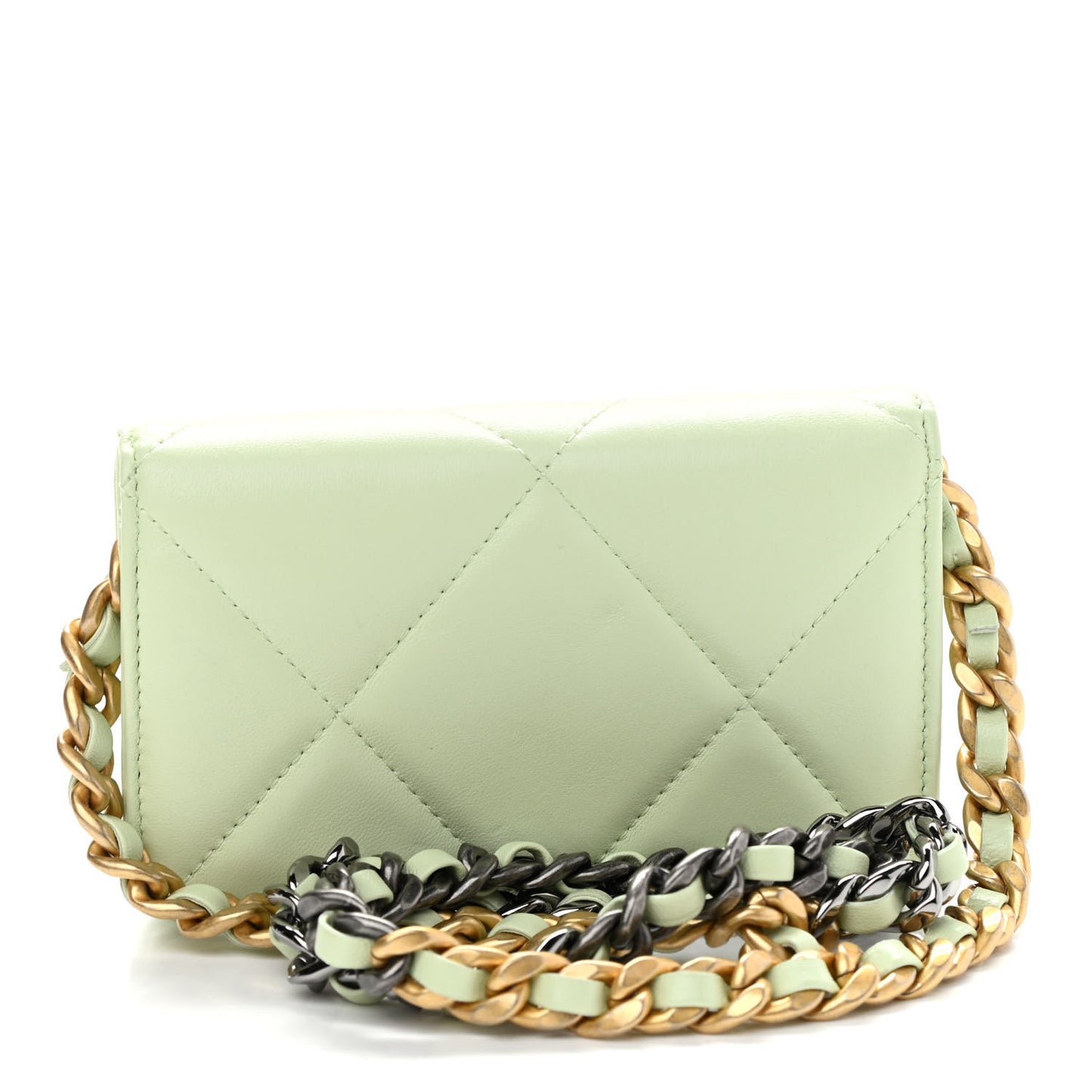 Lambskin Quilted Chanel 19 Clutch With Chain Light Green