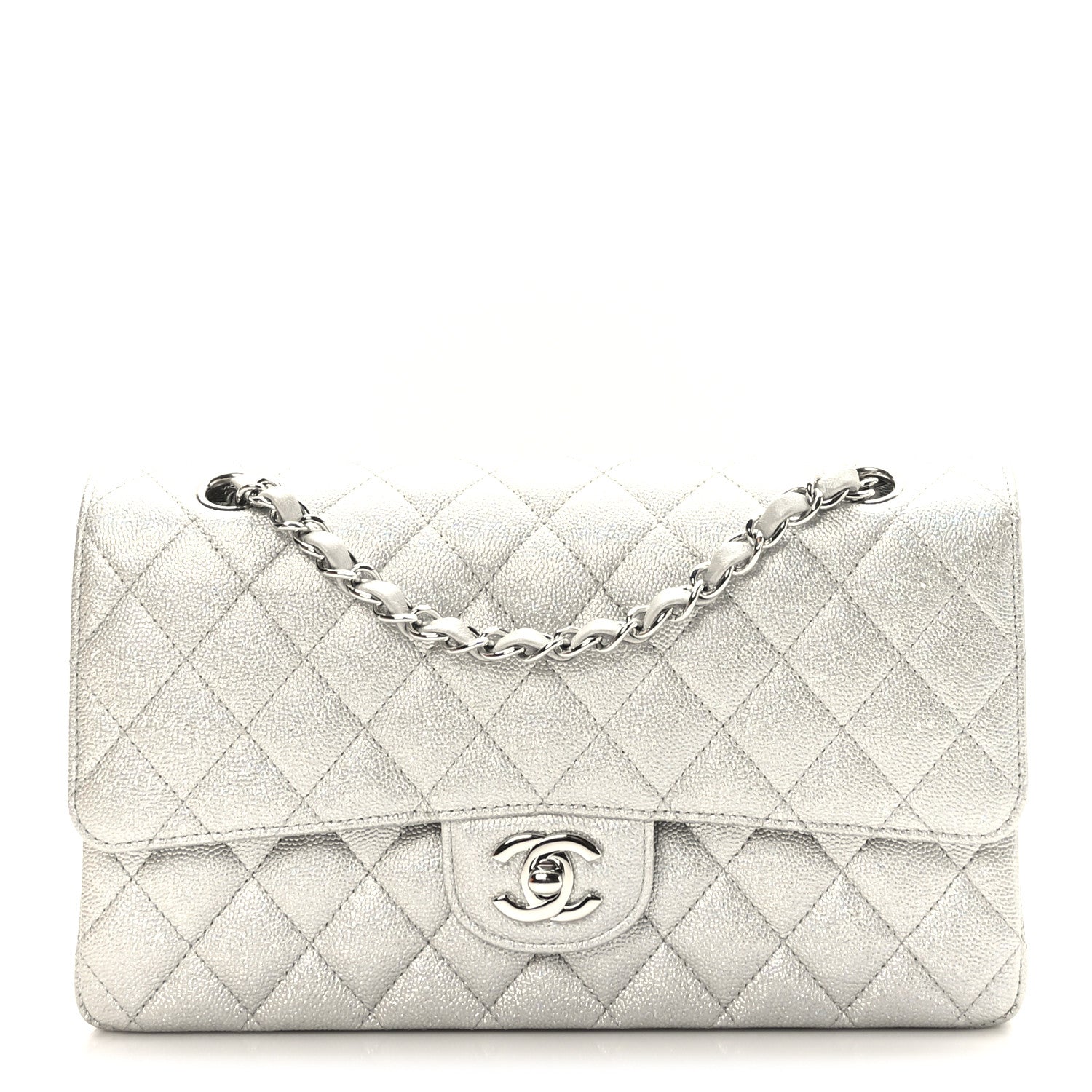Chanel Glittered Metallic Caviar Quilted Medium Double Flap Silver 1 of 10