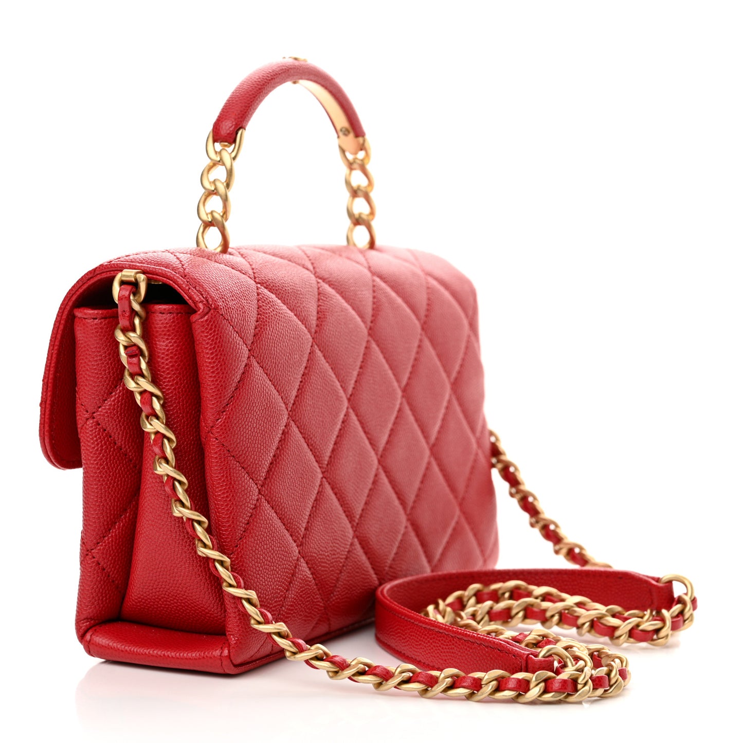 Caviar Quilted Small Carry Me Top Handle Flap Red