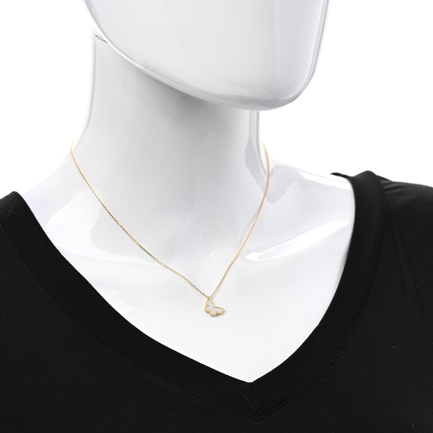 18K Yellow Gold Mother of Pearl Sweet Alhambra Butterfly Pendant Necklace