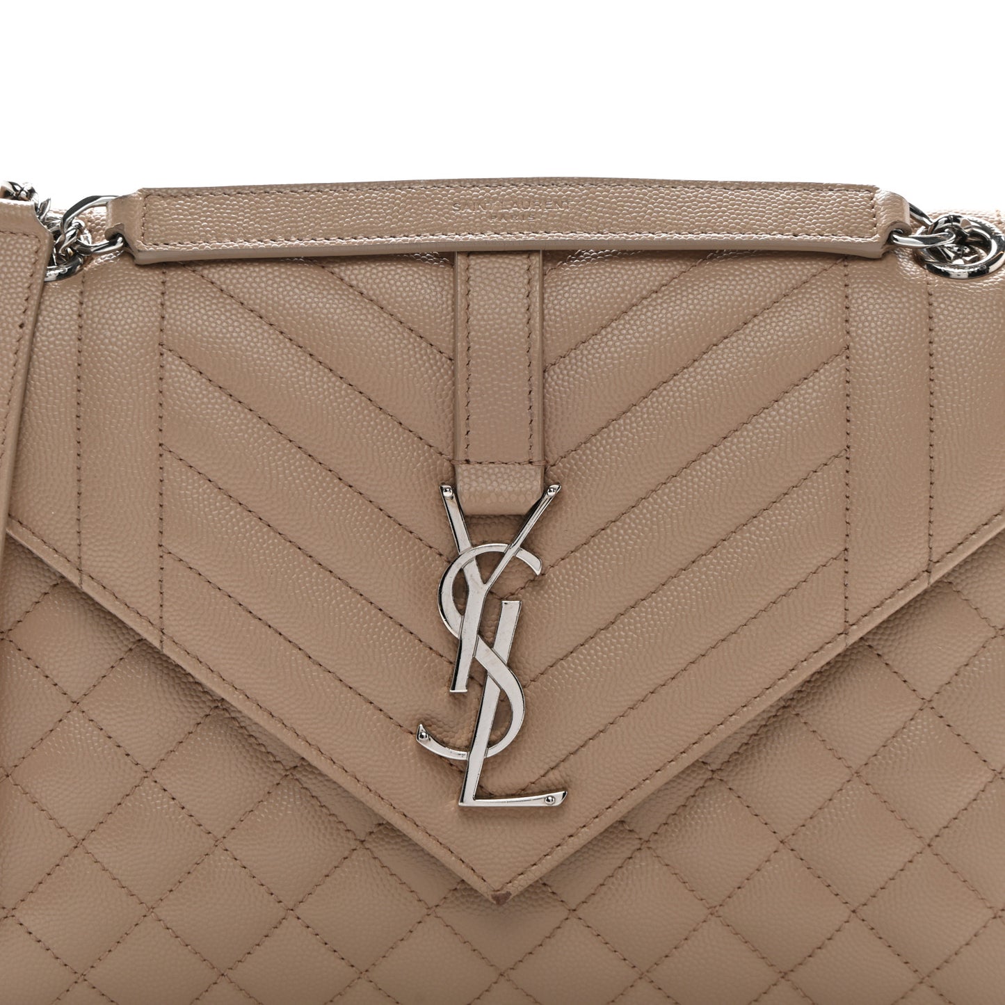 Grain De Poudre Textured Mixed Matelasse Medium Triquilt Monogram Satchel Dark Beige