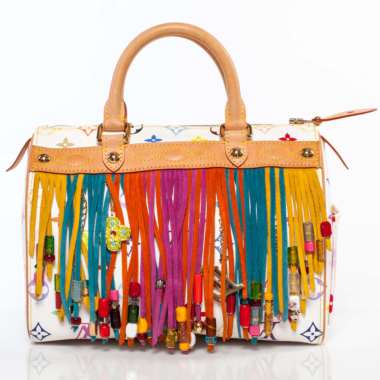 Louis Vuitton Monogram Multicolor Fringe Speedy 25 White 3 of 9