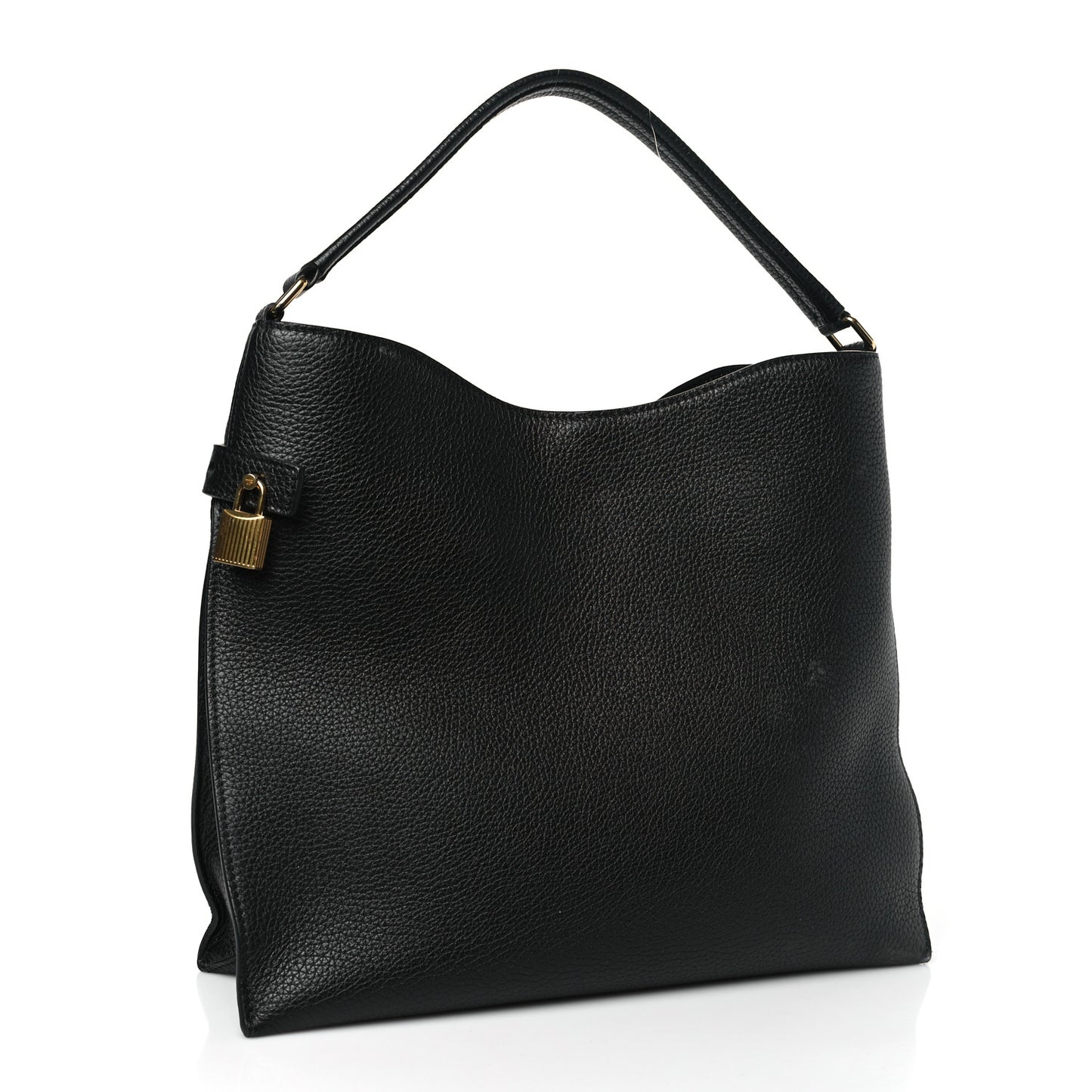 Pebbled Calfskin Small Alix Padlock Zip Hobo Bag Black