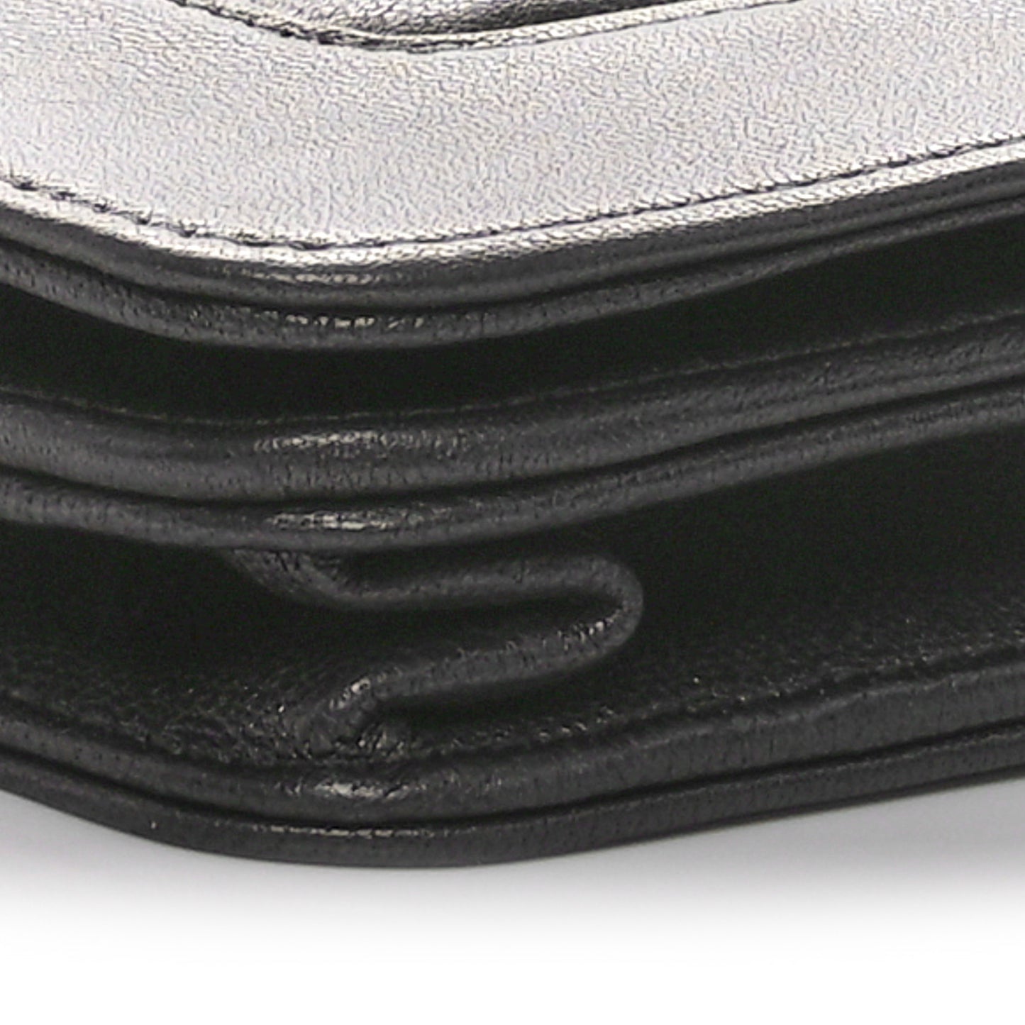 Metallic Goatskin Chevron Quilted Vintage Mademoiselle Wallet On Chain WOC Charcoal