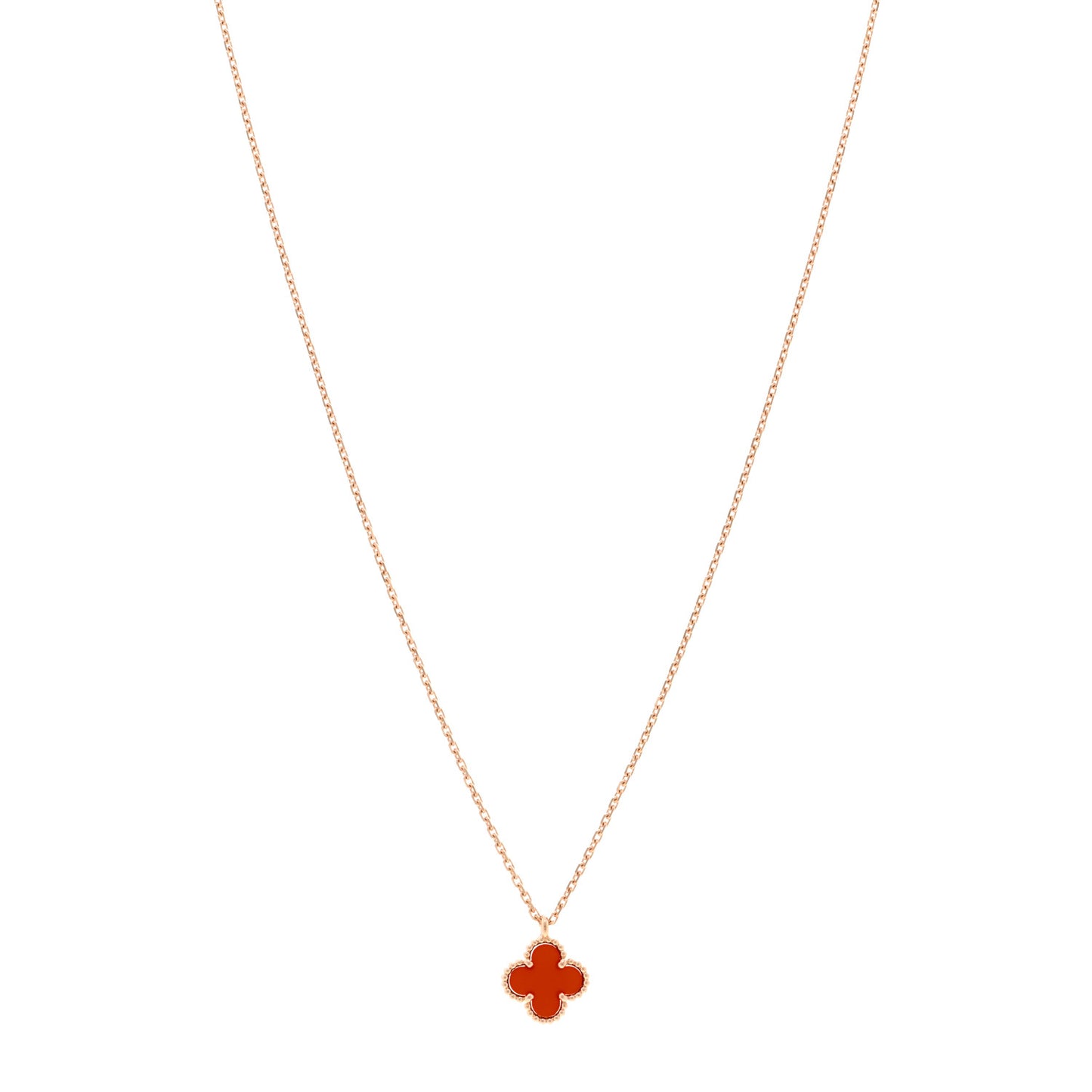 18K Rose Gold Carnelian Sweet Alhambra Pendant Necklace
