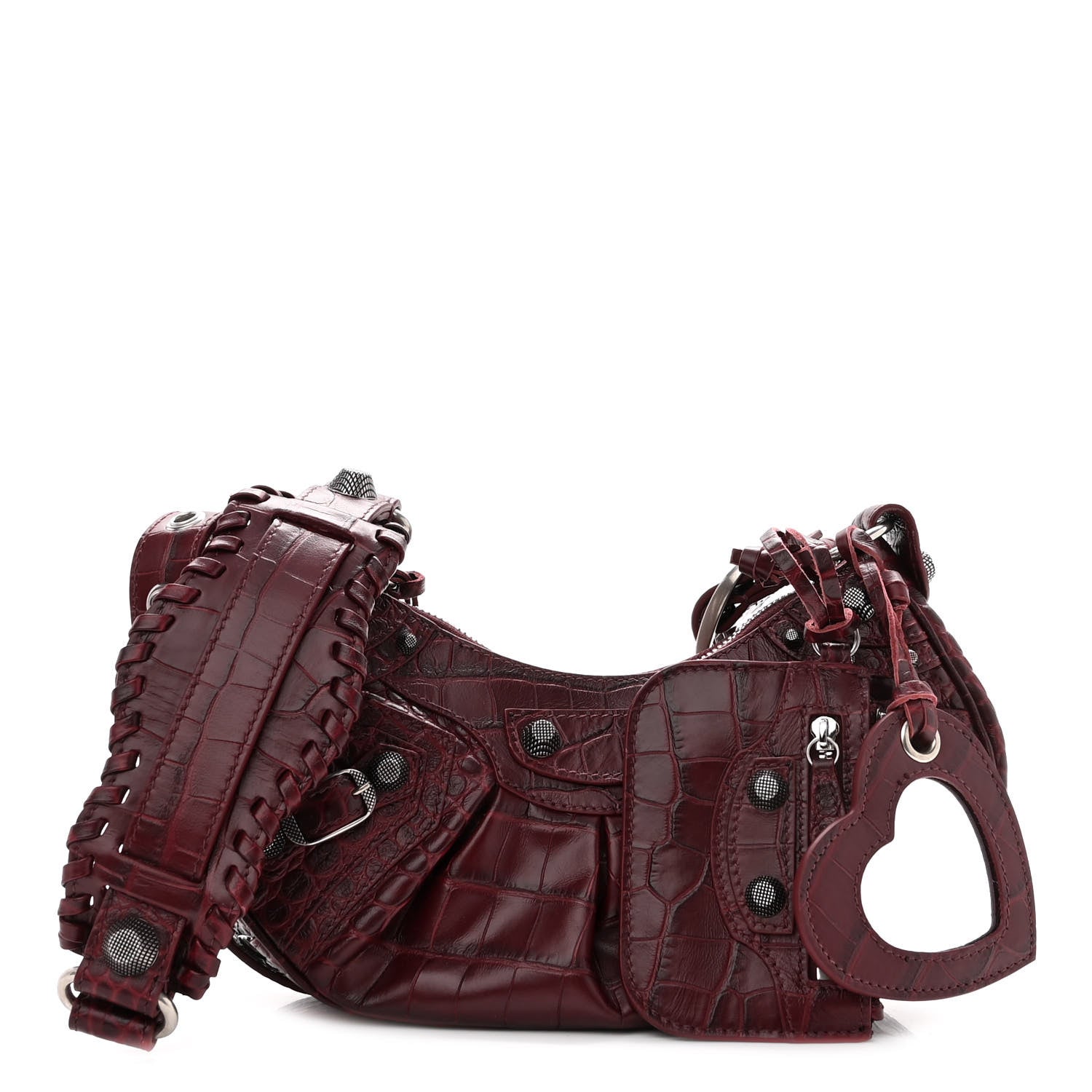 Balenciaga Extra Supple Calfskin Crocodile Embossed Le Cagole Shoulder Bag XS Dark Red 1 of 10