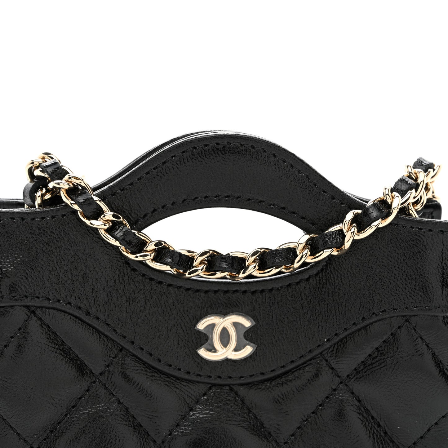 Shiny Lambskin Quilted Micro 31 Clutch With Chain Black