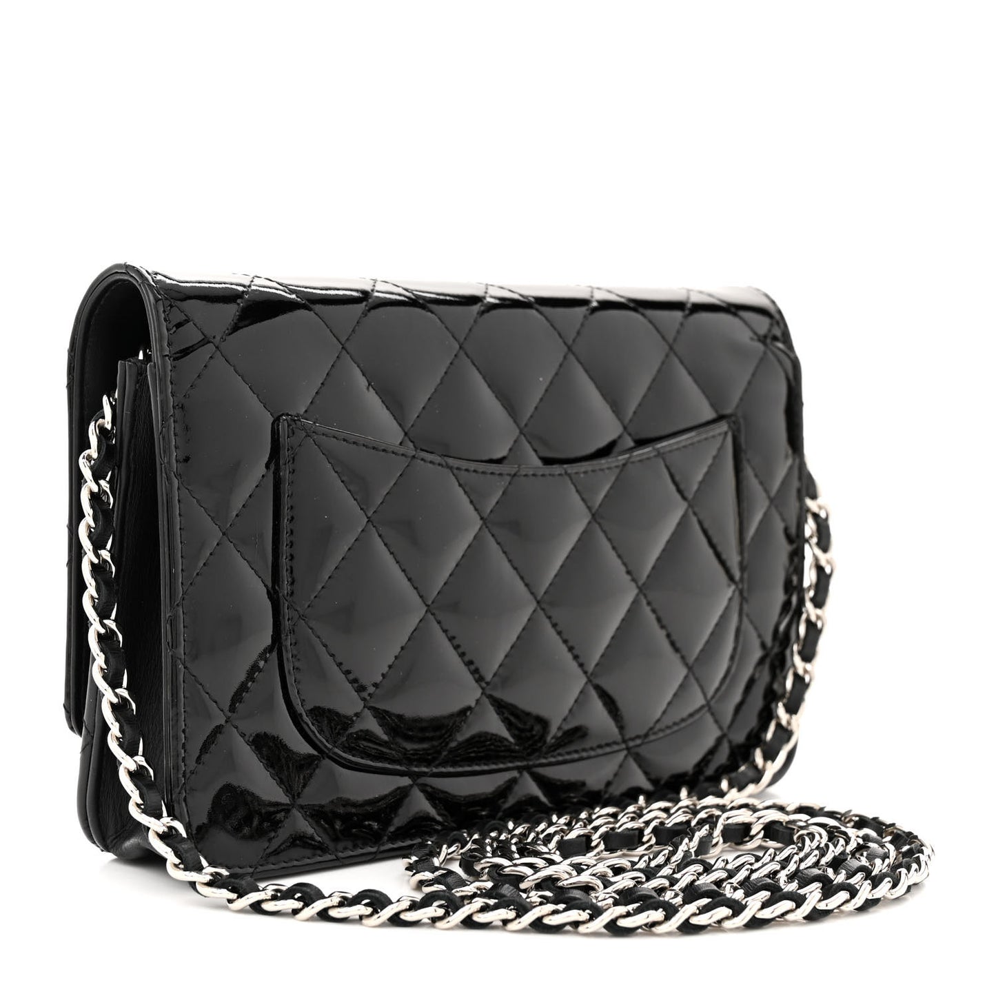 Patent Quilted Wallet On Chain WOC Black