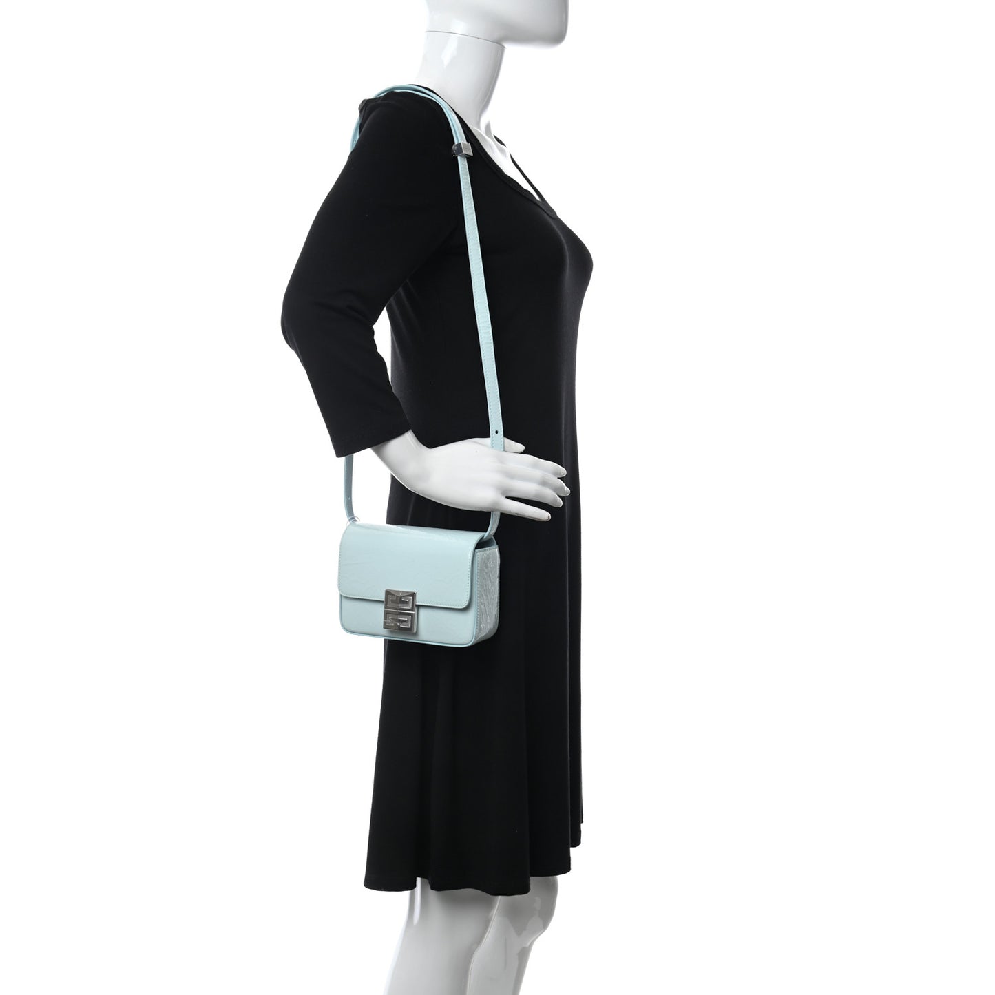 Patent Textured Goatskin Mini 4G Crossbody Sky Blue