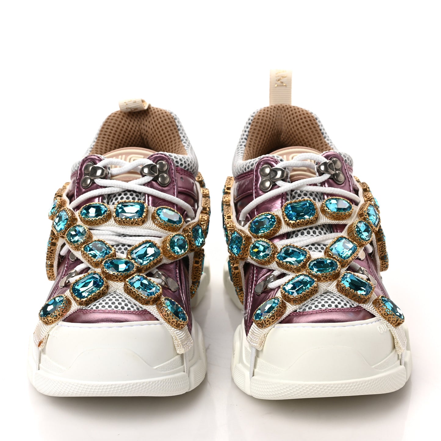 X SEGA Metallic Calfskin Mesh Removable Crystals Womens Flashtrek Sneakers 35.5 Rosa Great 35.5 White Silver