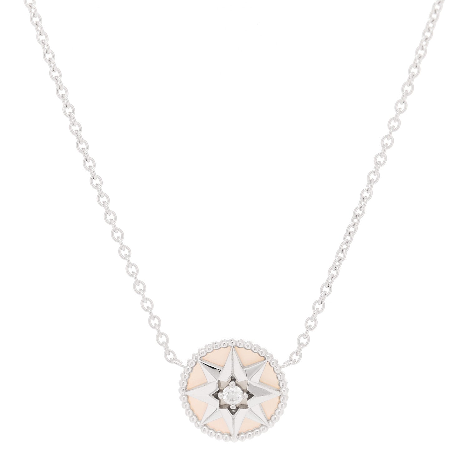 Christian Dior 18K White Gold Diamond Mother of Pearl Rose Des Vents Necklace 3 of 6