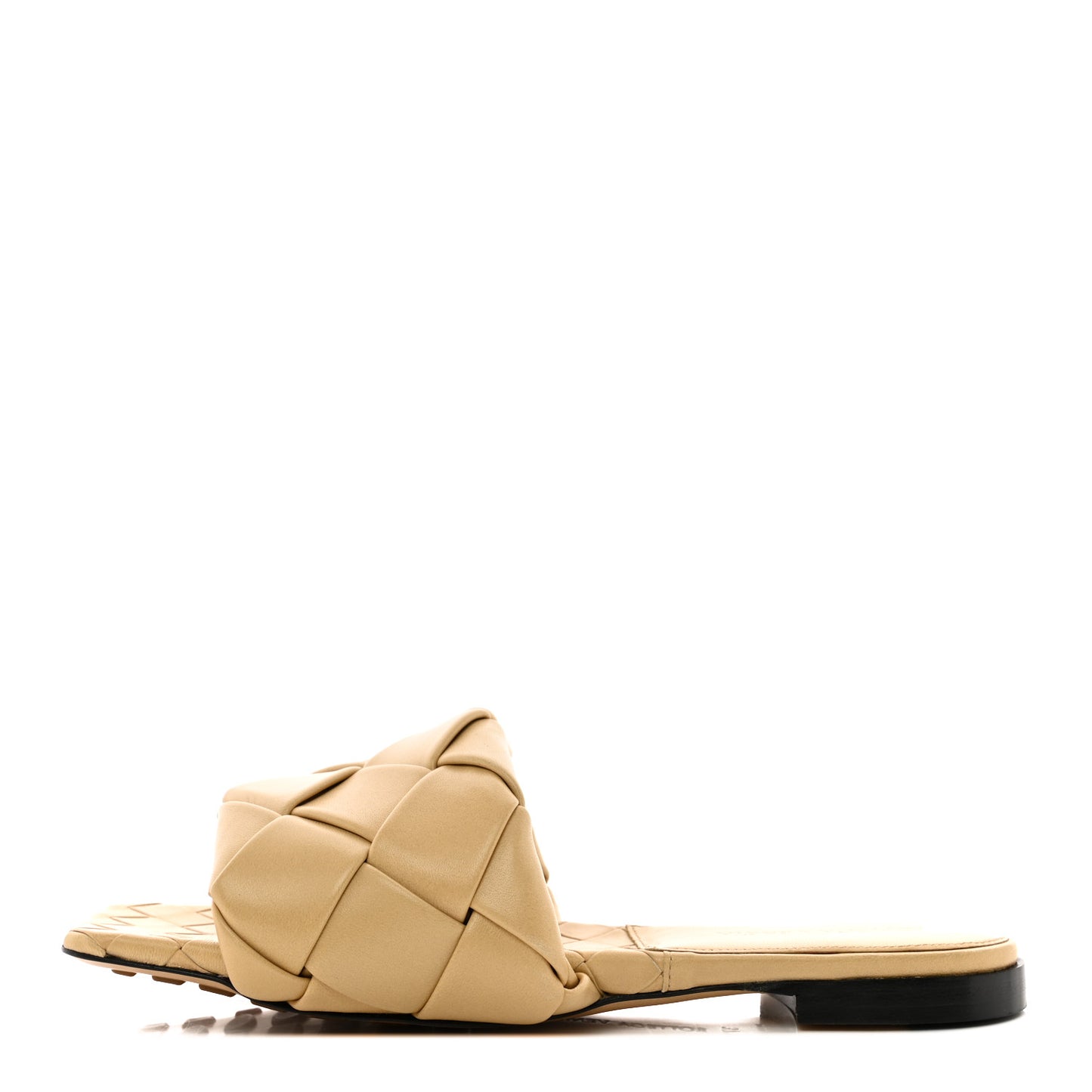 BOTTEGA VENETA Nappa Maxi Intrecciato Lido Flat Sandals 37.5 Cane Sugar