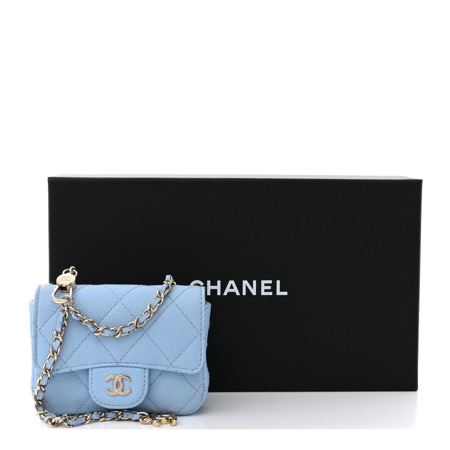 Caviar Quilted Mini Chain Belt Bag Light Blue