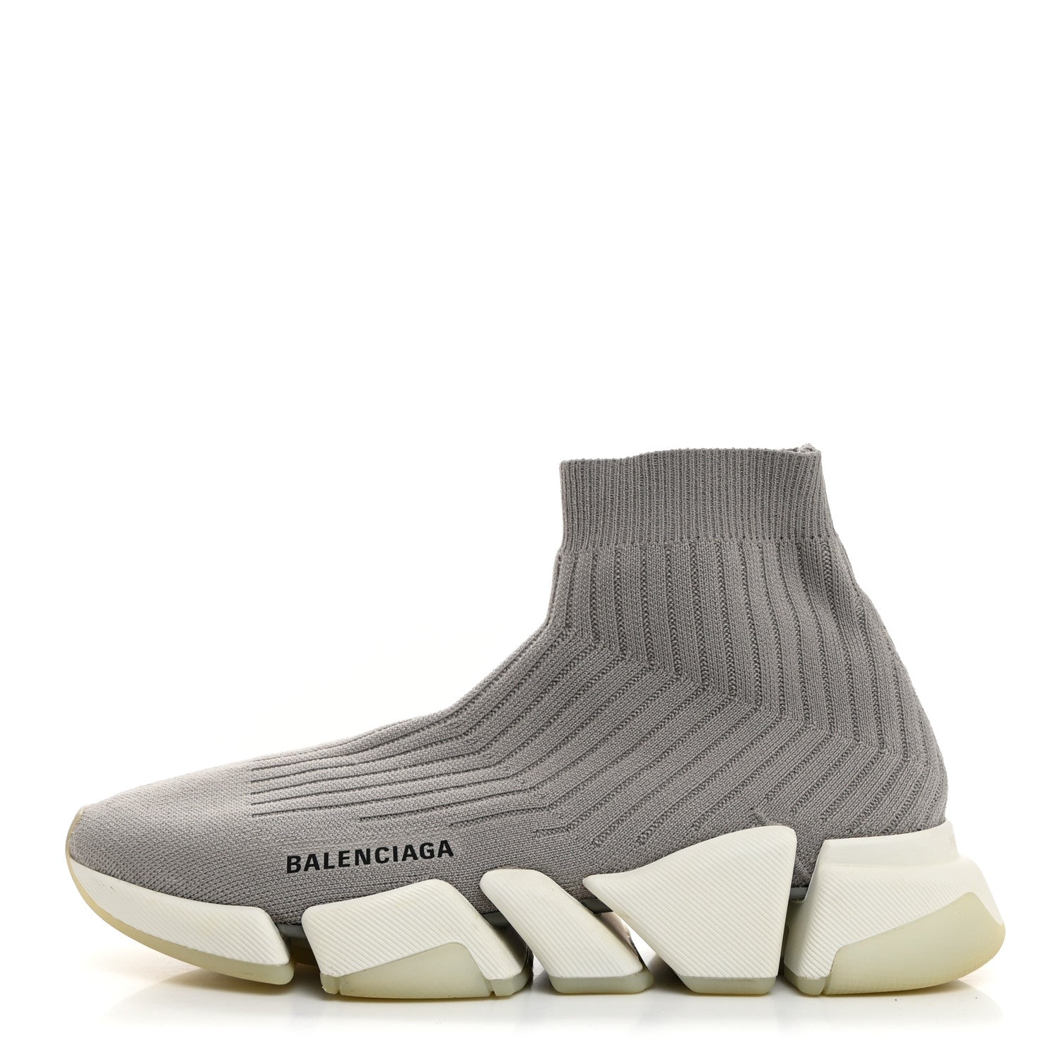 Balenciaga Ribbed Knit Womens Speed 2.0 Transparent Sole Sneakers 40 Baltic Grey White 1 of 8
