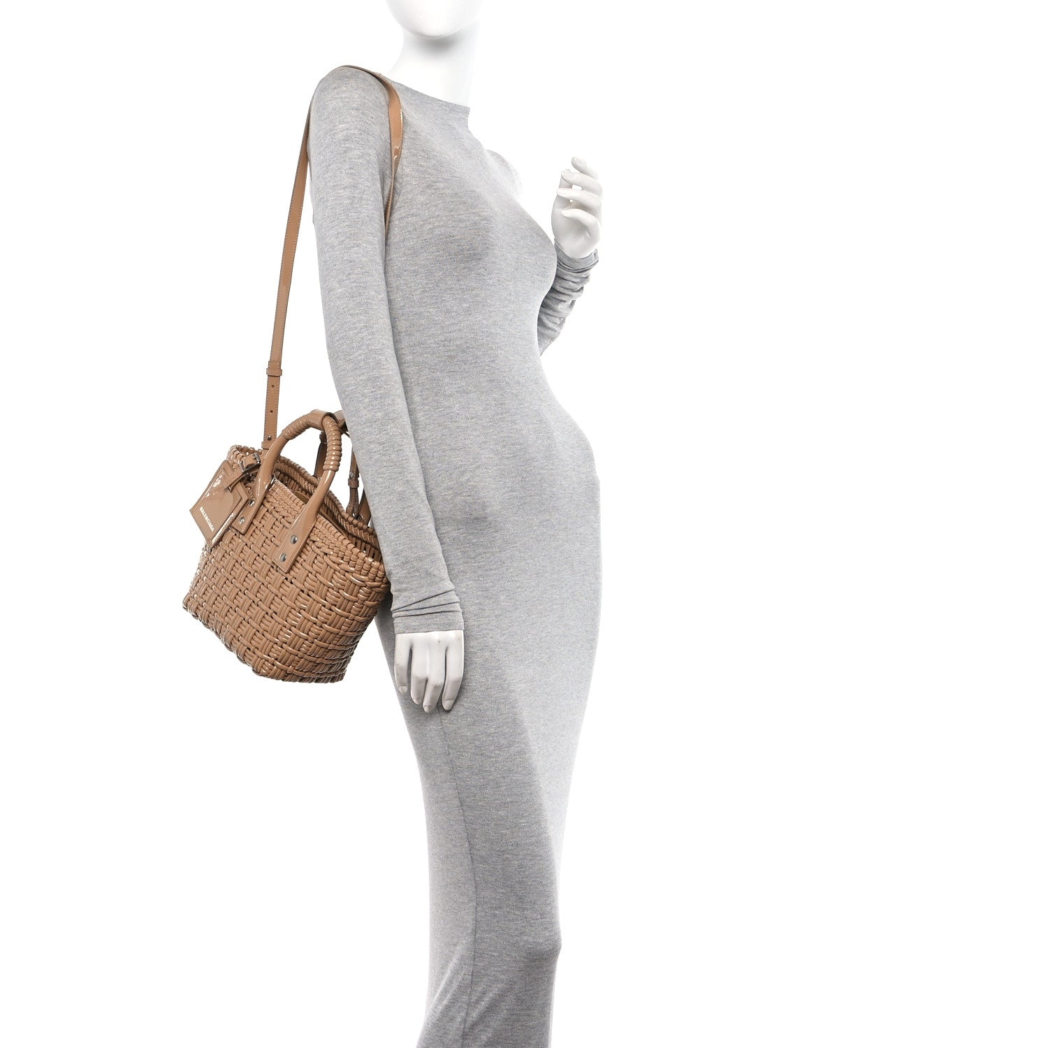 Balenciaga Varnished Faux Calfskin Braided XS Bistro Basket Beige 2 of 11