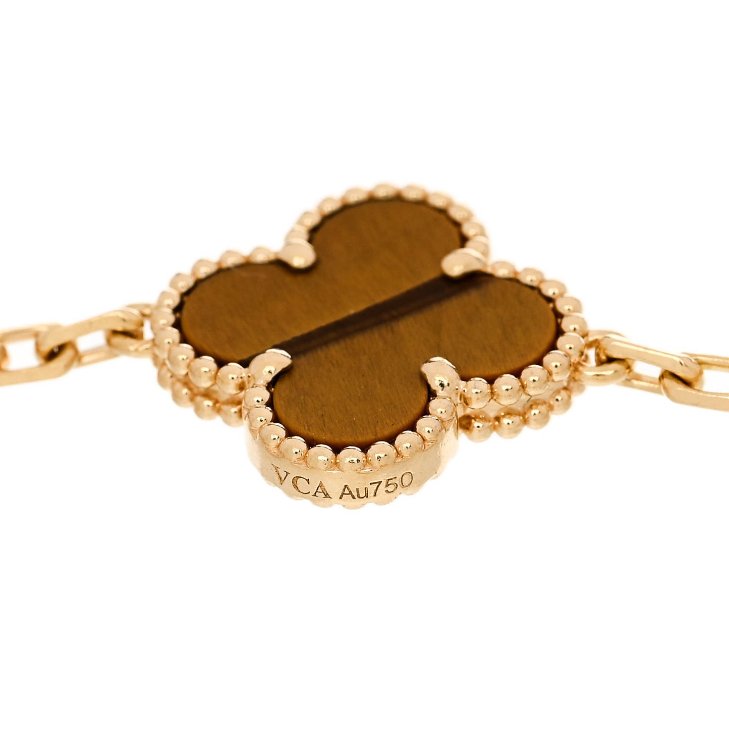 18K Yellow Gold Tiger Eye 5 Motifs Vintage Alhambra Bracelet