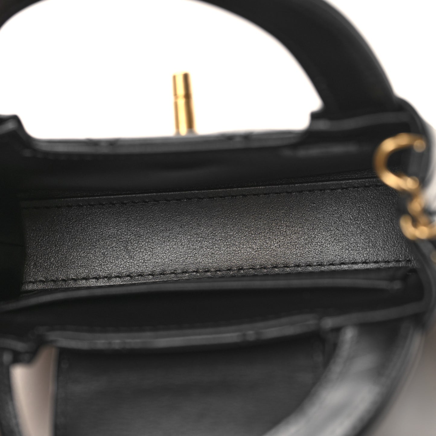 Shiny Aged Calfskin Quilted Mini Nano Kelly Shopper Black