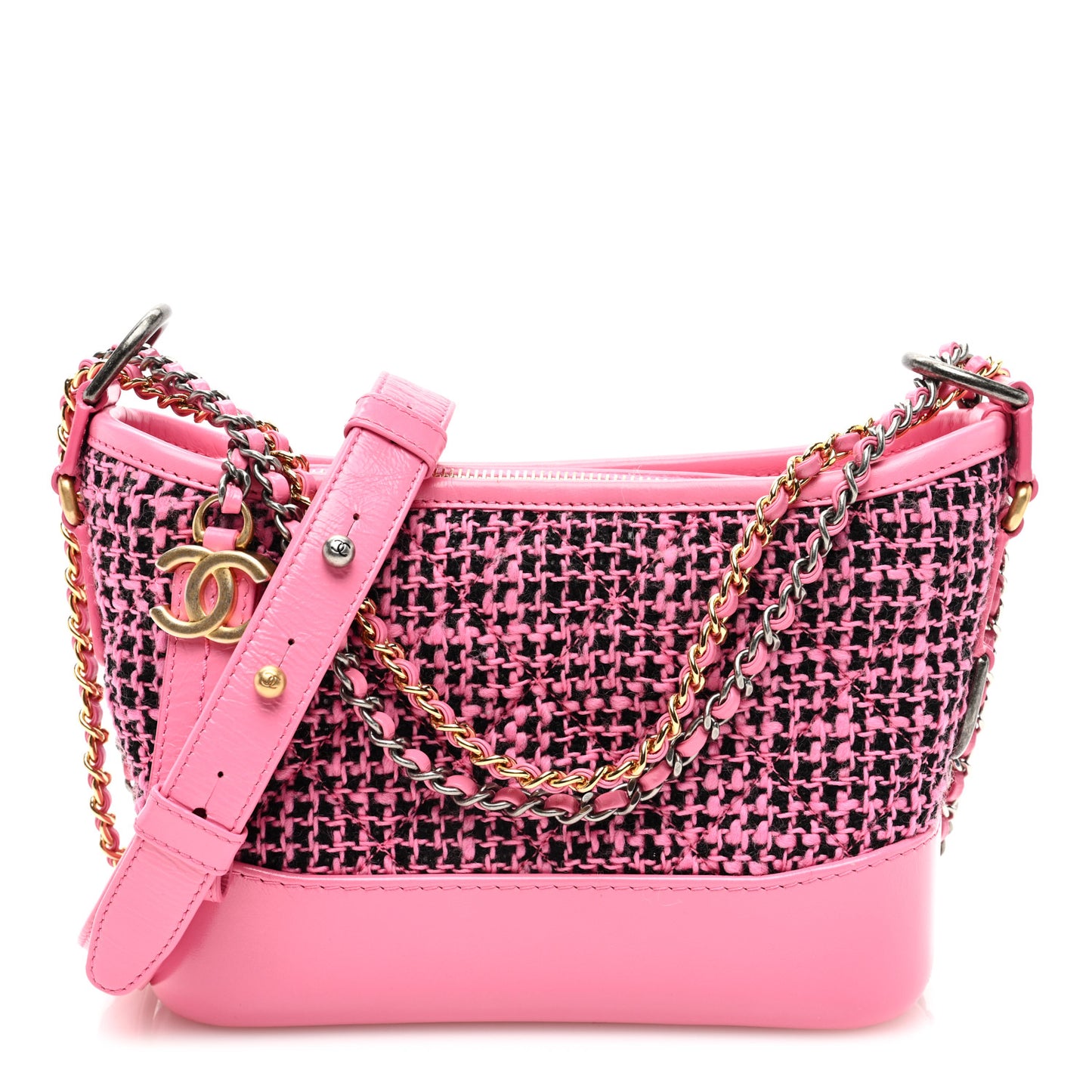 Tweed Calfskin Small Gabrielle Hobo Pink