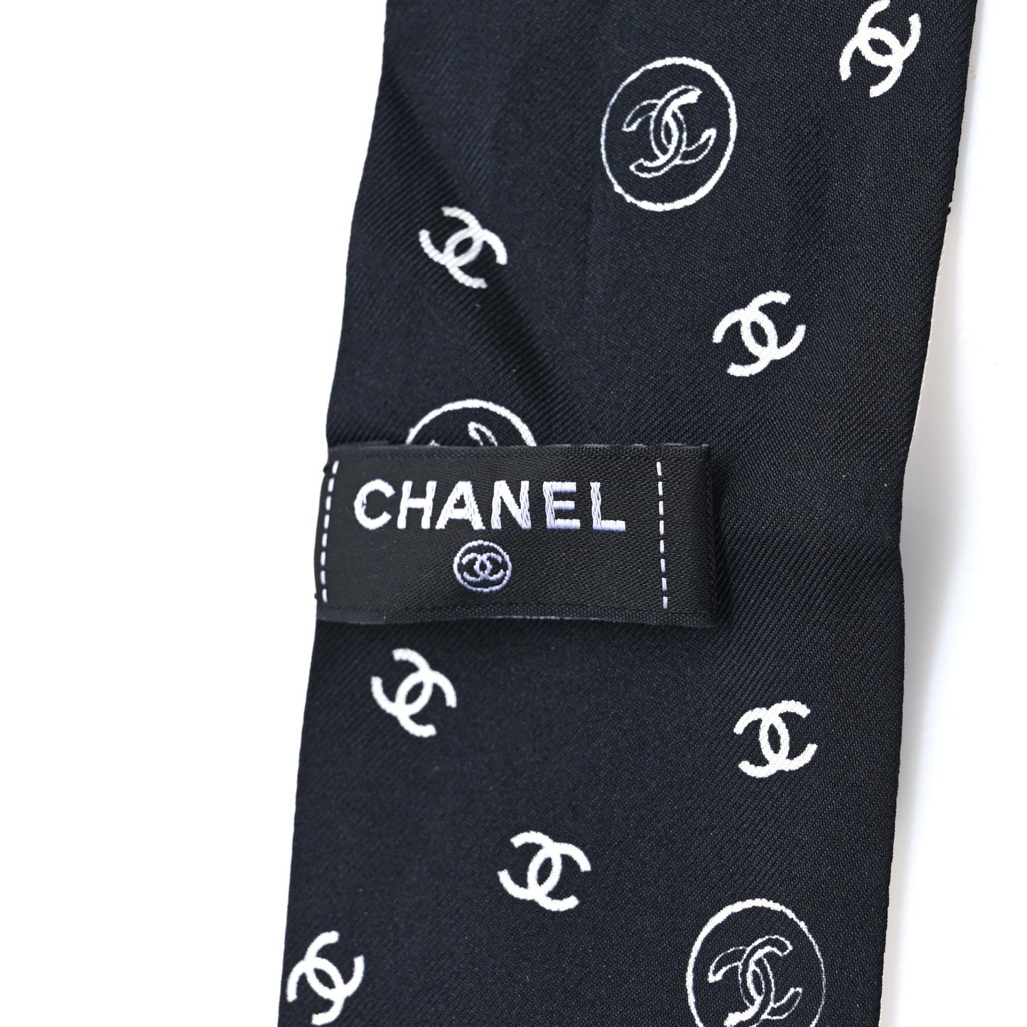 Silk Checkered Lucky Symbols CC Slim Bandeau Scarf Black White