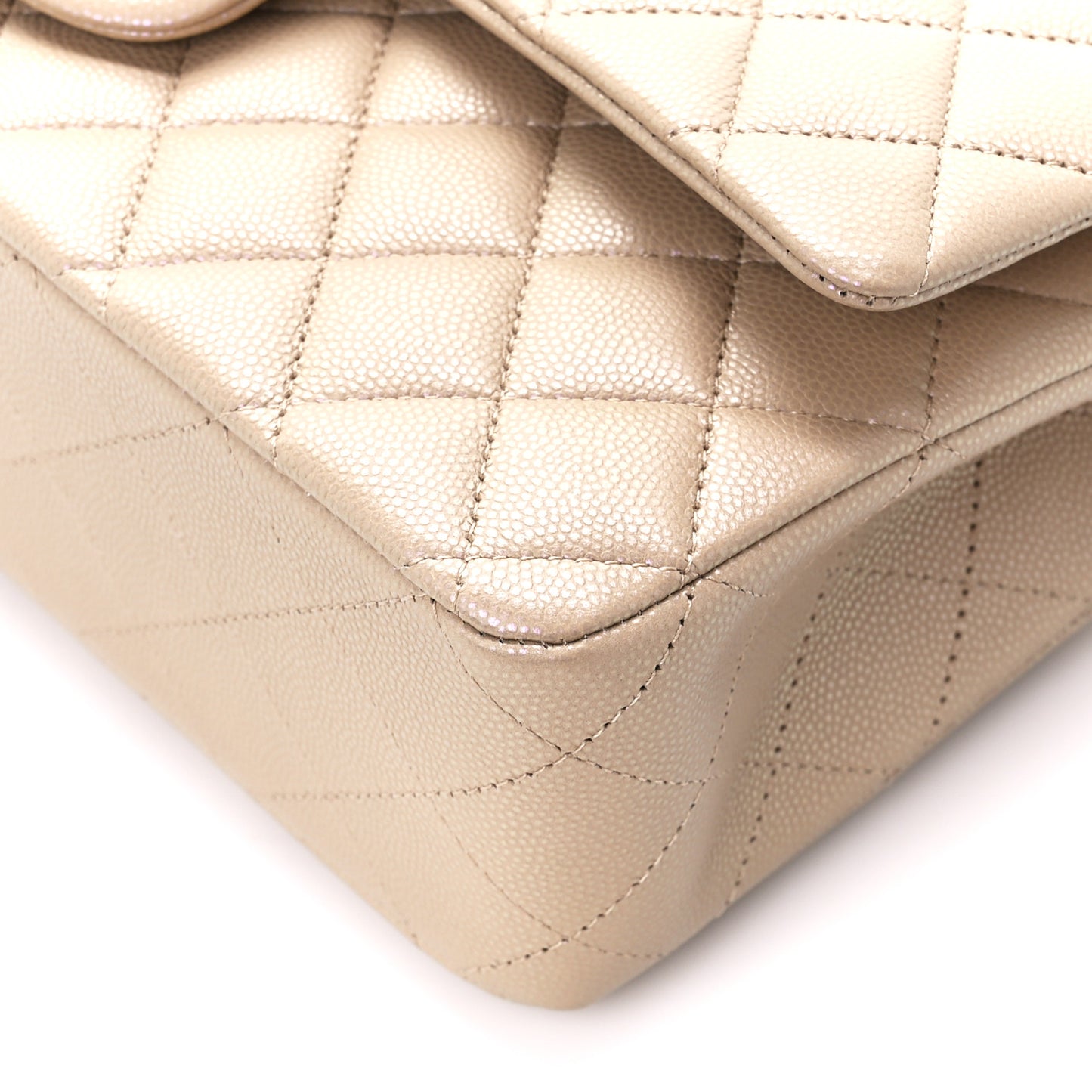 Iridescent Caviar Quilted Medium Double Flap Dark Beige