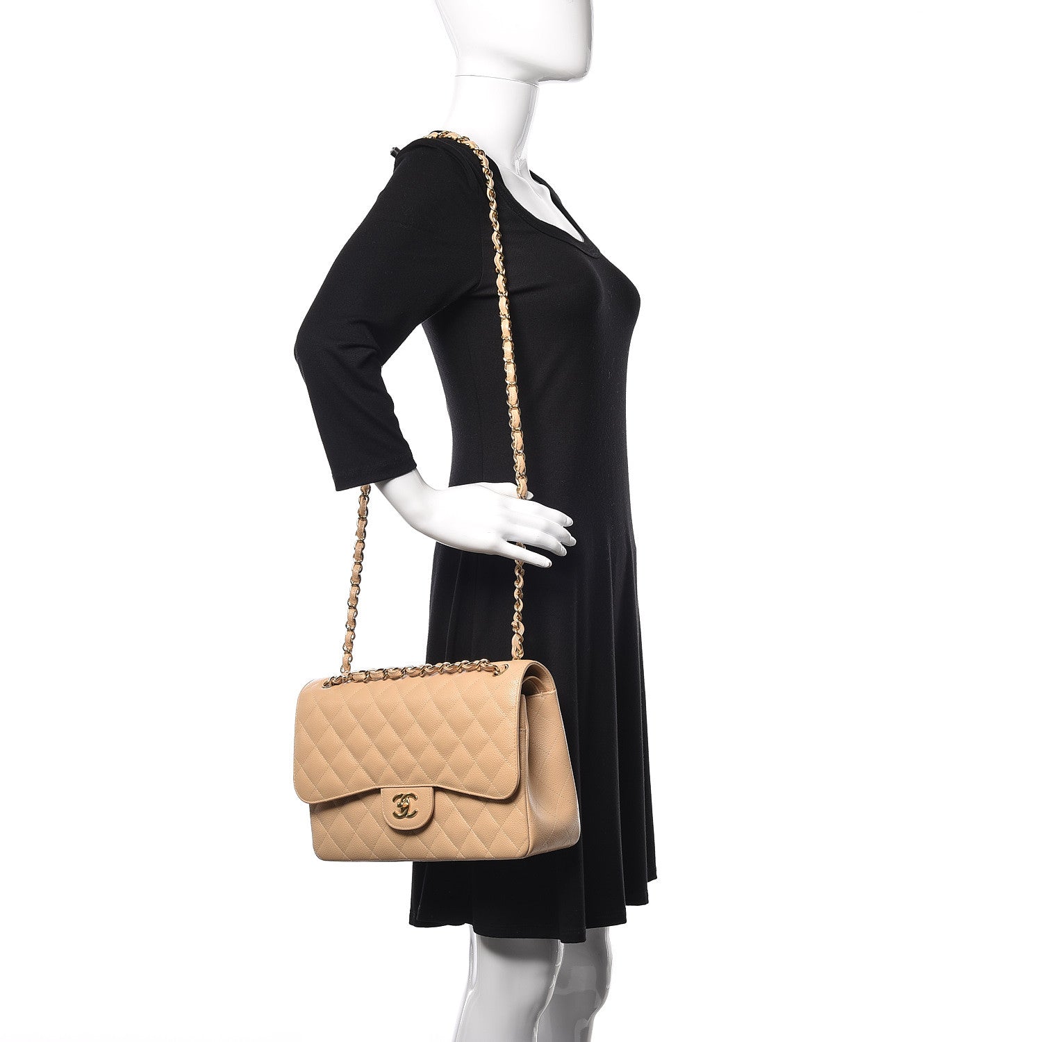 Chanel Caviar Quilted Jumbo Double Flap Beige Clair 3 of 11