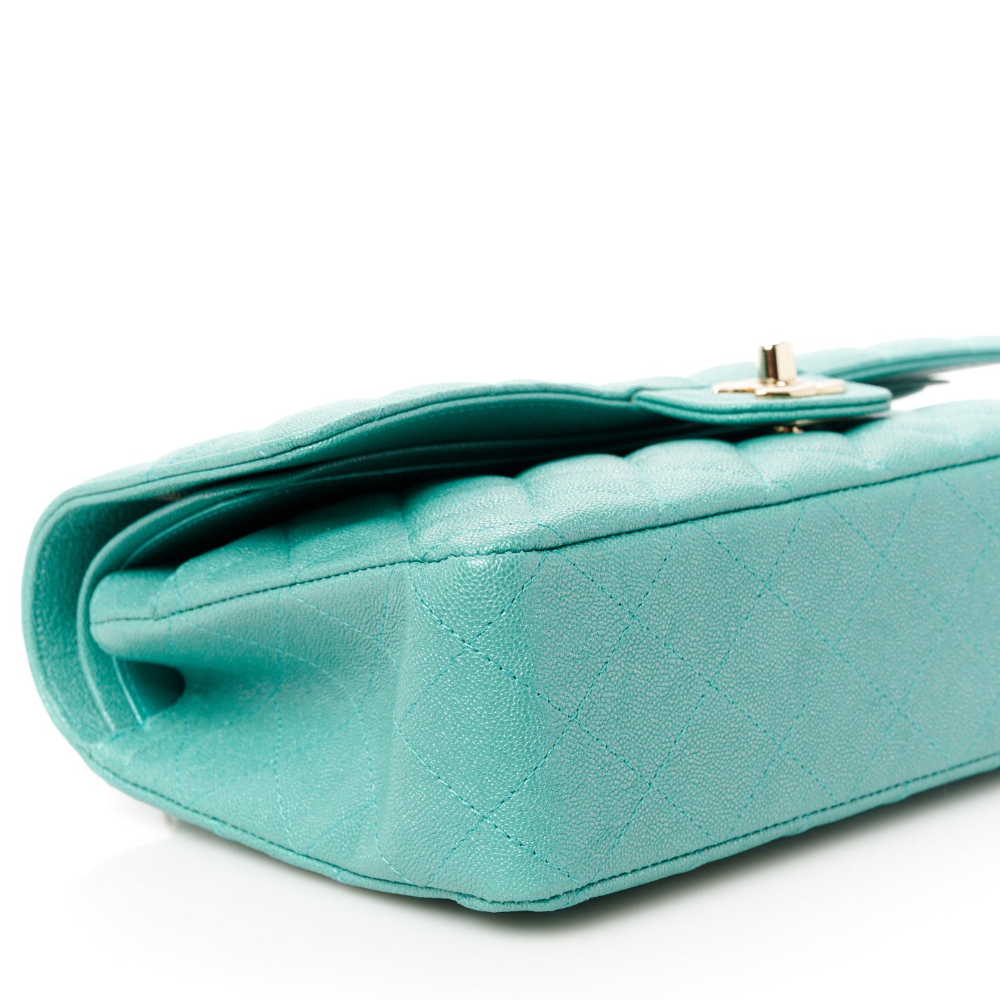 Iridescent Caviar Quilted Medium Double Flap Green