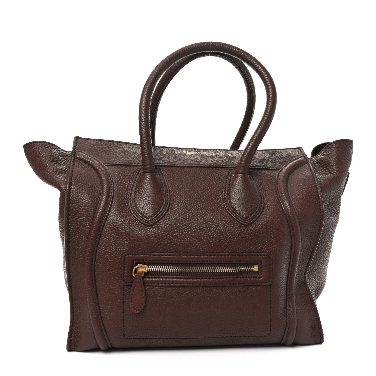 CELINE ケース ダークブラウン Celine Pebbled Calfskin Mini Luggage Chocolate 1771555 – FASHIONPHILE