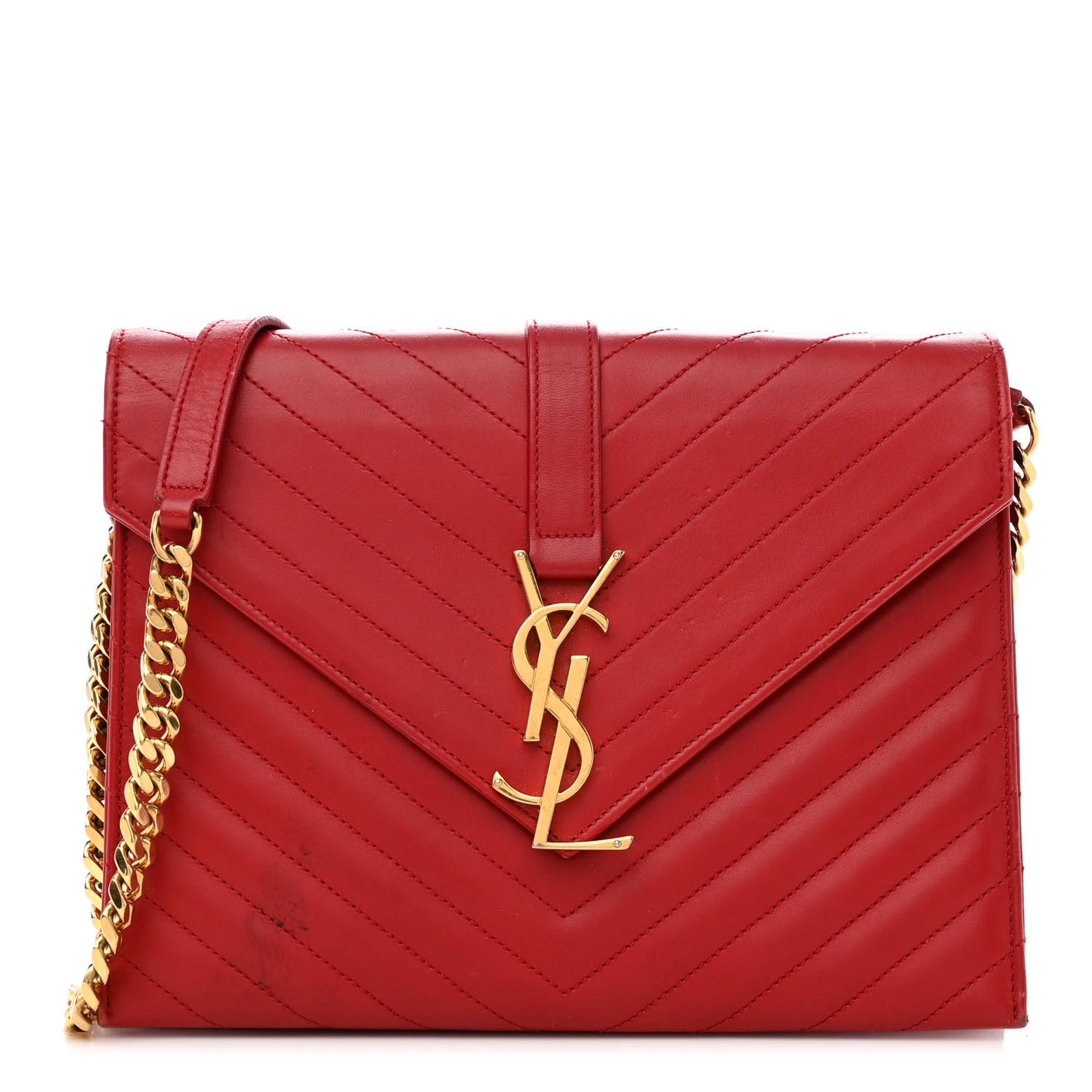 Calfskin Matelasse Chevron Medium Monogram Satchel Red