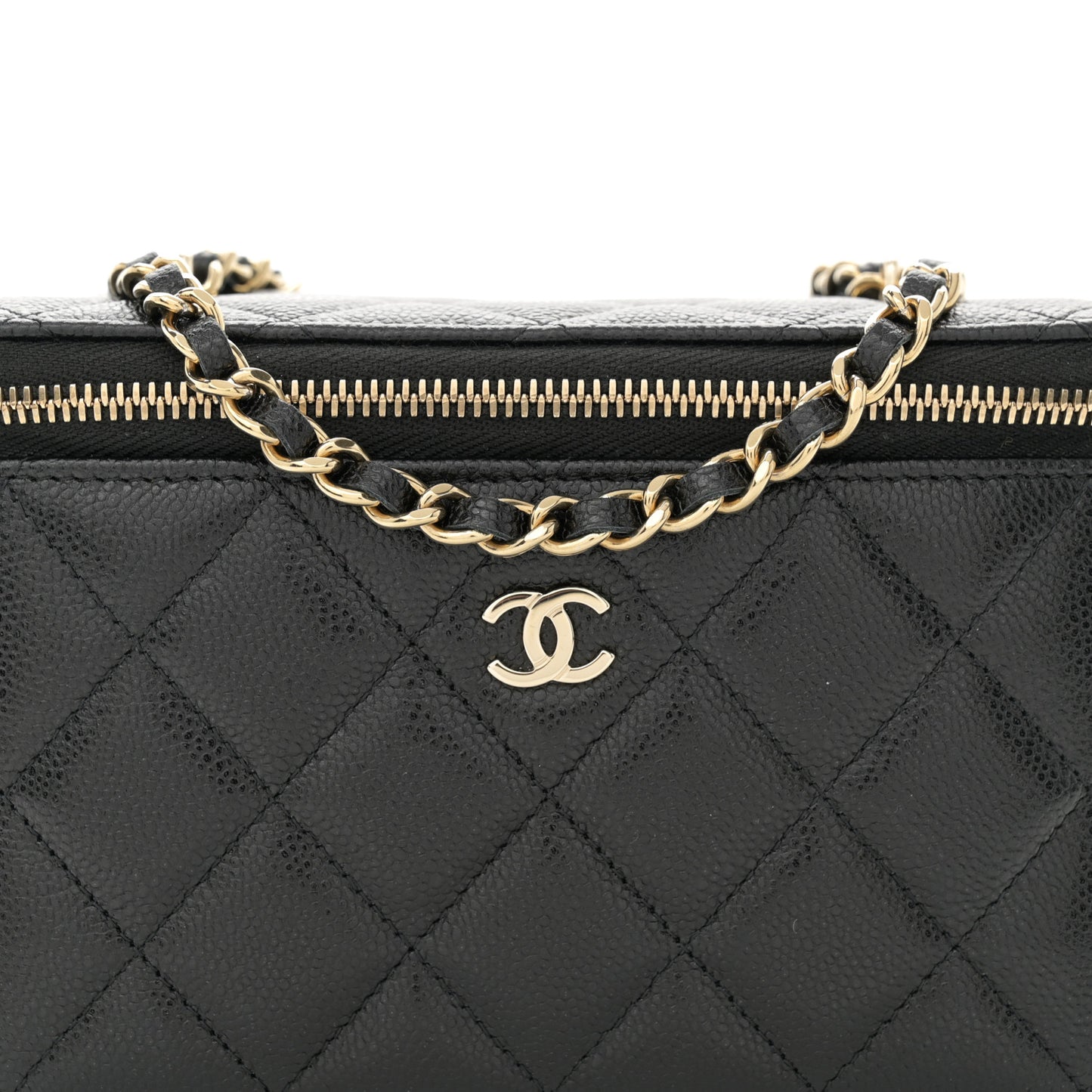Caviar Quilted Small Vanity Case With Chain Black