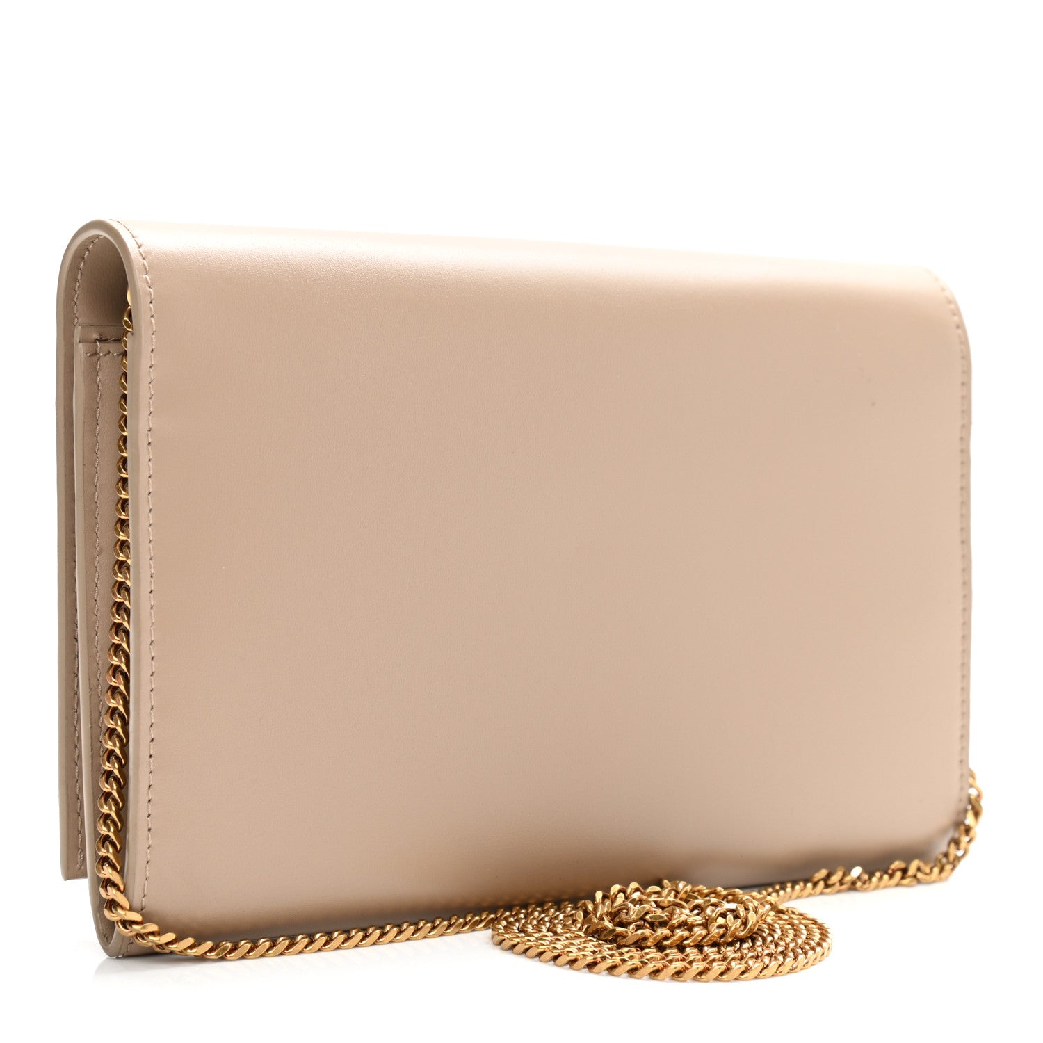 Saint Laurent Glossy Calfskin Monogram Chain Wallet Dark Beige 3 of 9