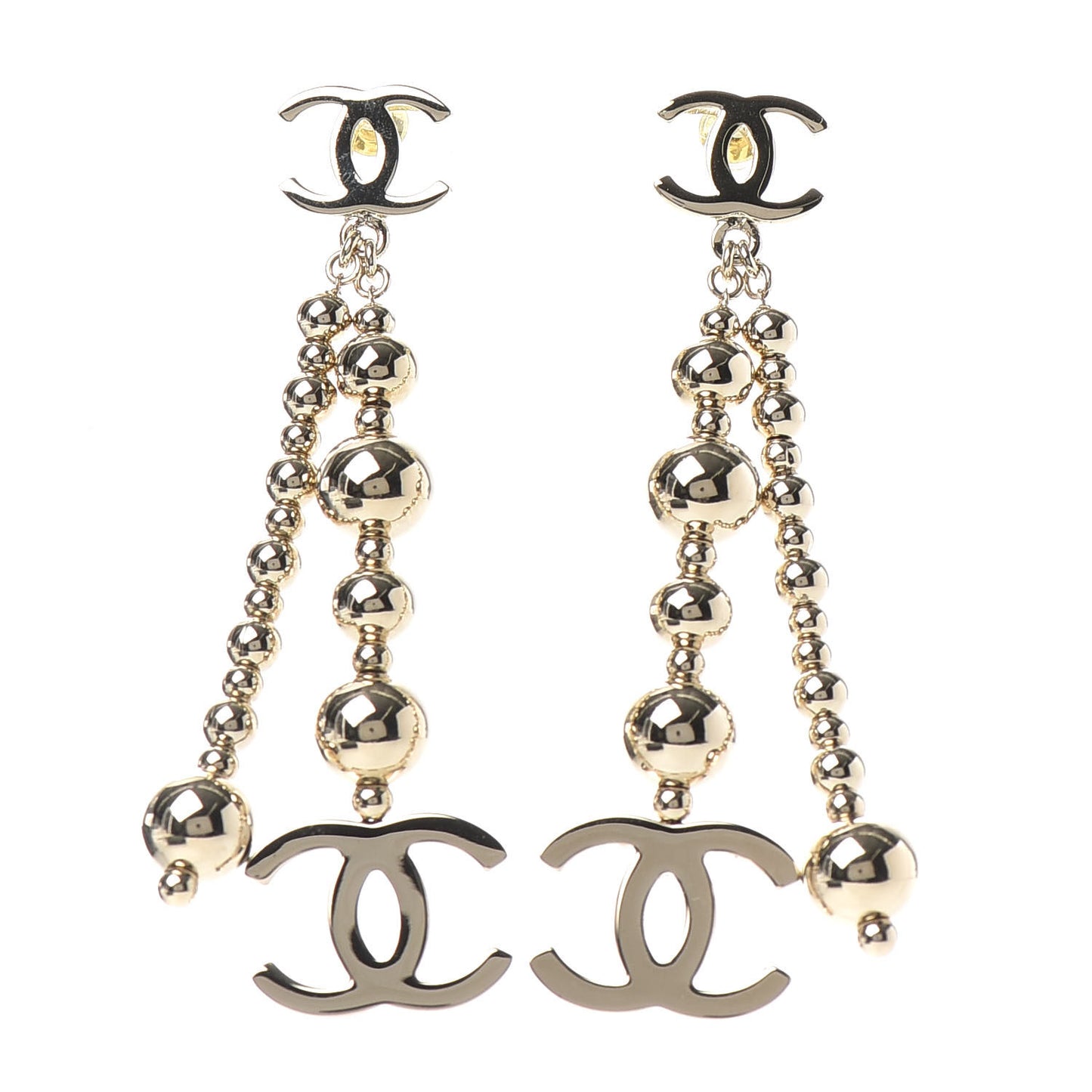 Metal CC Bead Drop Earrings Gold