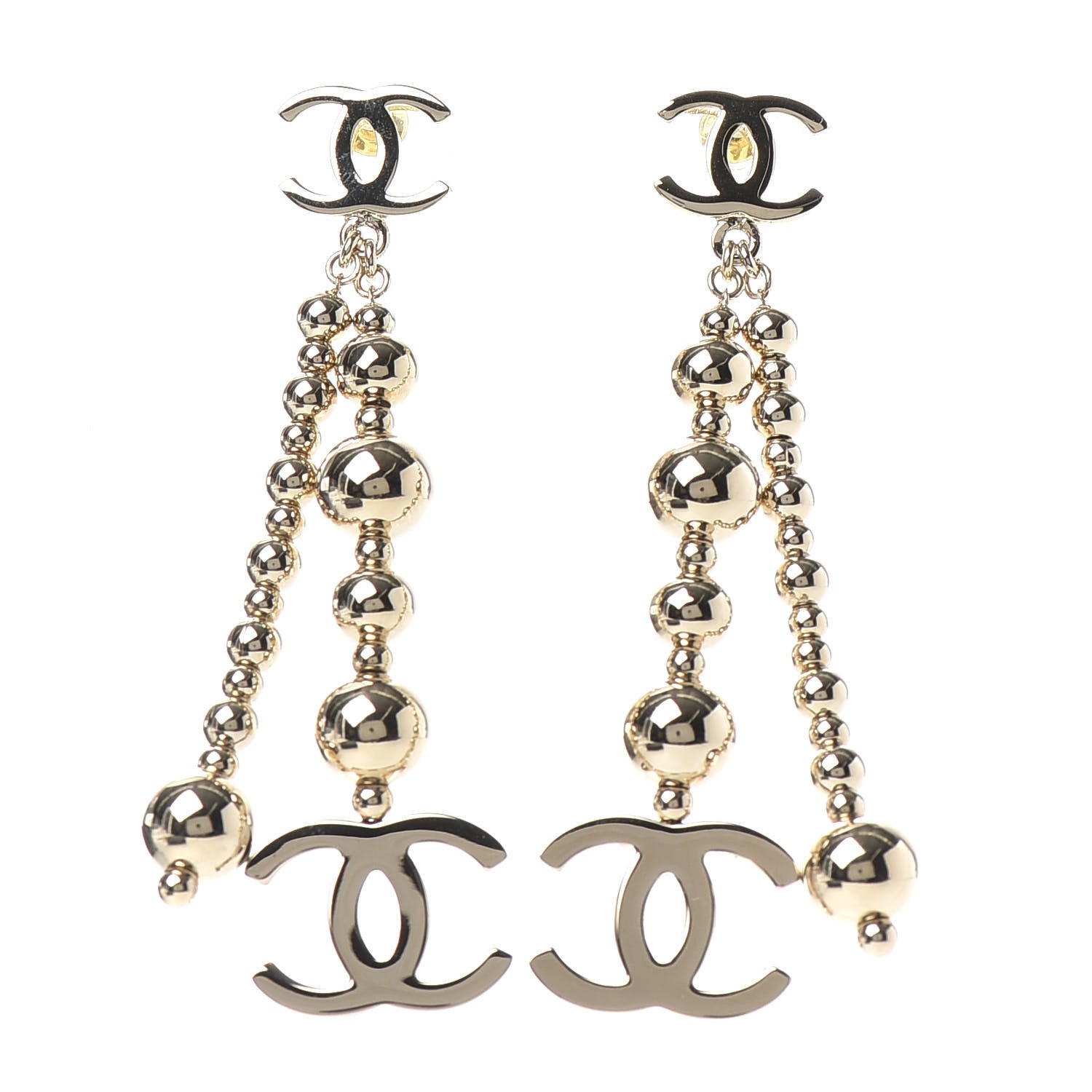 Chanel Metal CC Bead Drop Earrings Gold 1 of 4