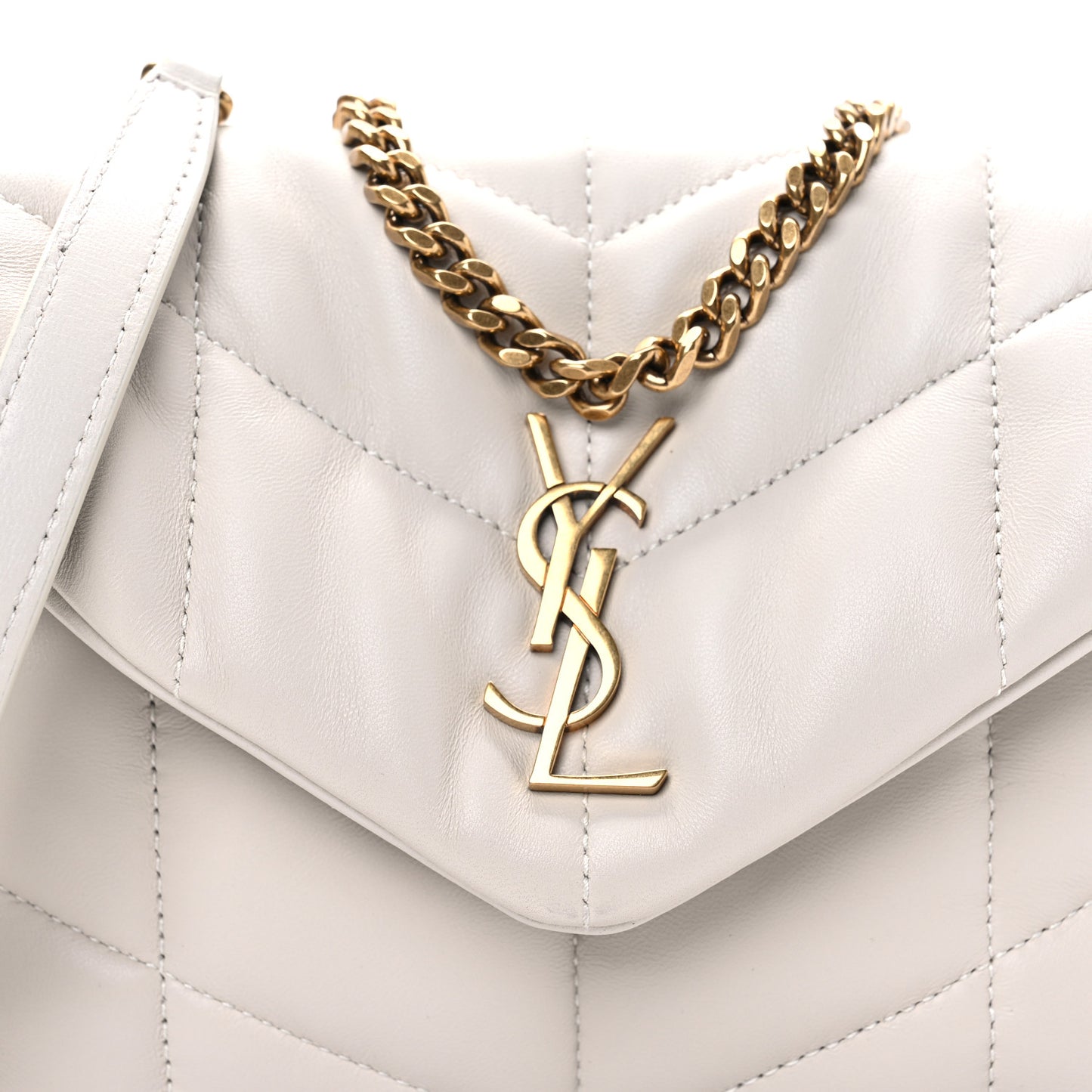 Lambskin Quilted Toy Loulou Puffer Monogram Chain Satchel Crema Soft