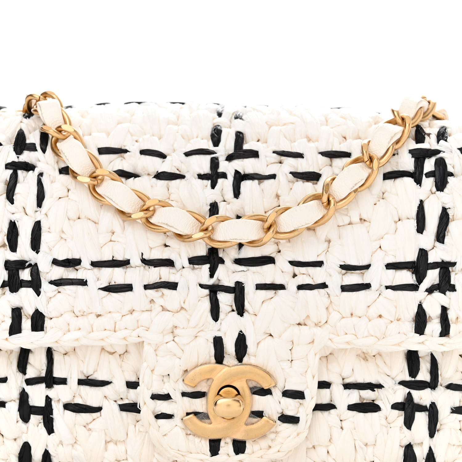 Chanel Raffia Effect Tweedy Mini Flap Bag White Black 8 of 11