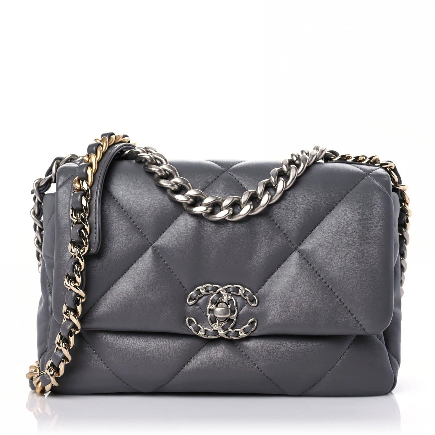 Lambskin Quilted Medium Chanel 19 Flap Dark Grey